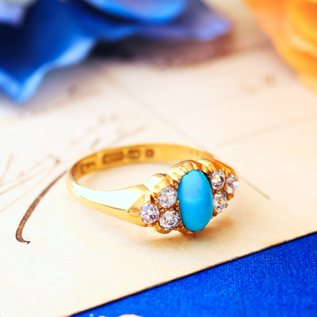 Fine Antique Victorian Persian Turquoise & Diamond Ring