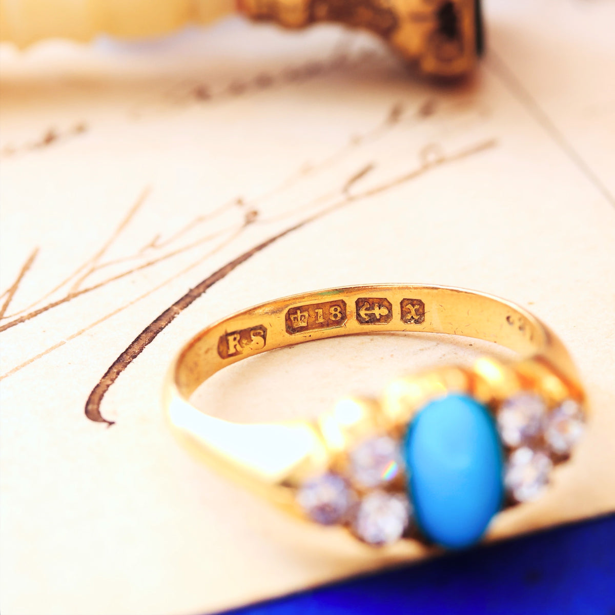 Fine Antique Victorian Persian Turquoise & Diamond Ring