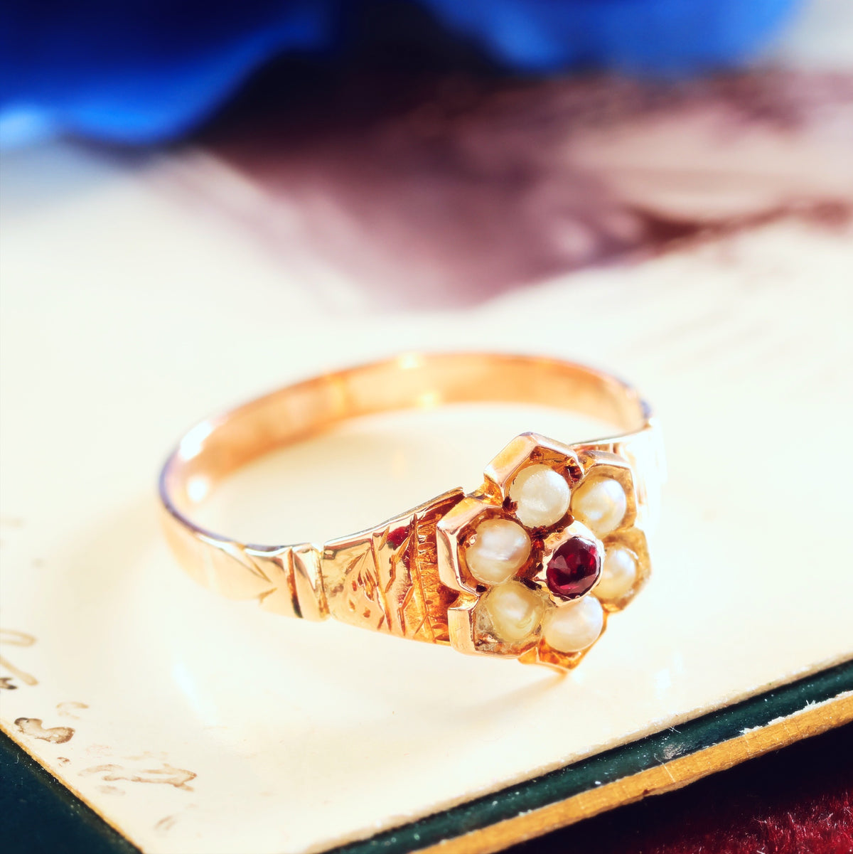 Antique Victorian Ruby & Pearl Flowerette Ring