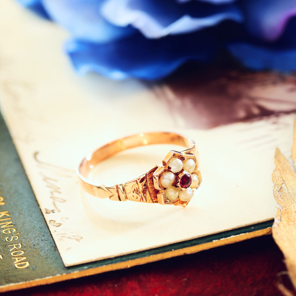 Antique Victorian Ruby & Pearl Flowerette Ring