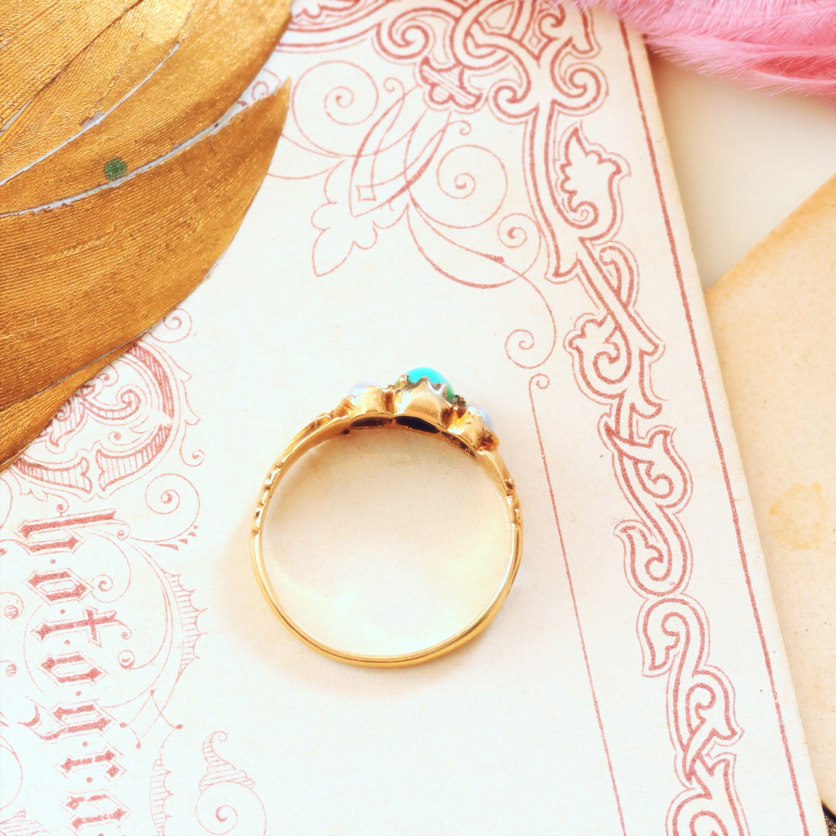 Fondest Victorian Turquoise & Wild Pearl Sweetheart Ring