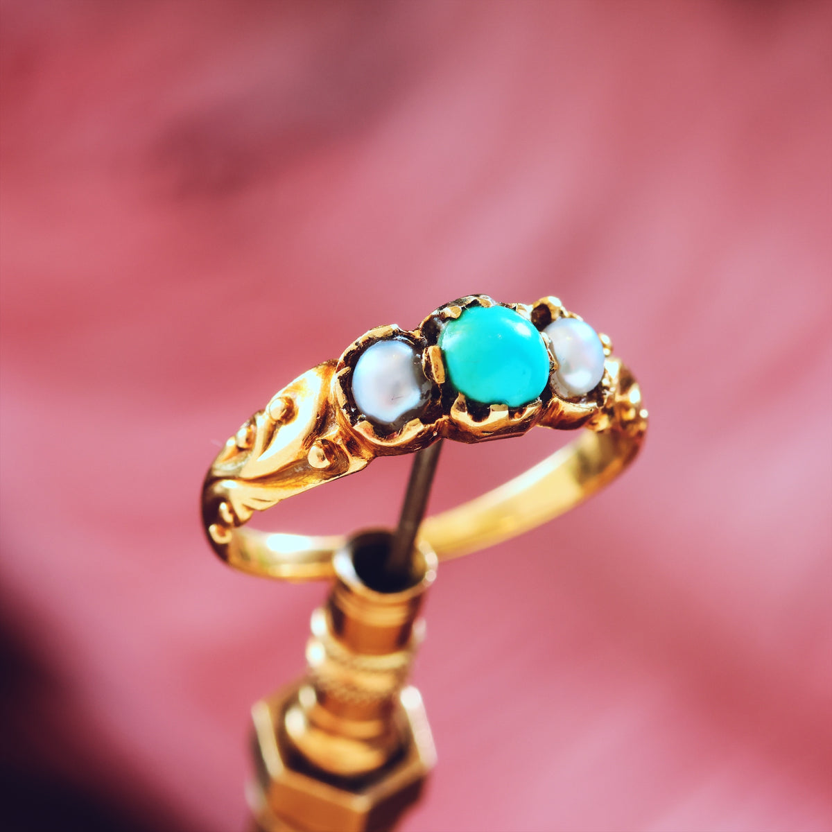 Fondest Victorian Turquoise & Wild Pearl Sweetheart Ring