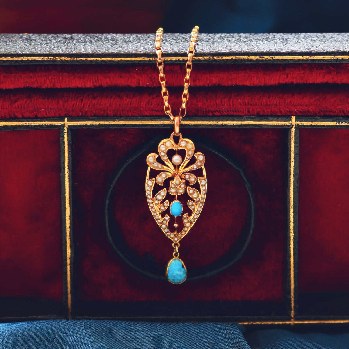 Gorgeous!! Antique Wild Pearl & Turquoise Pendant