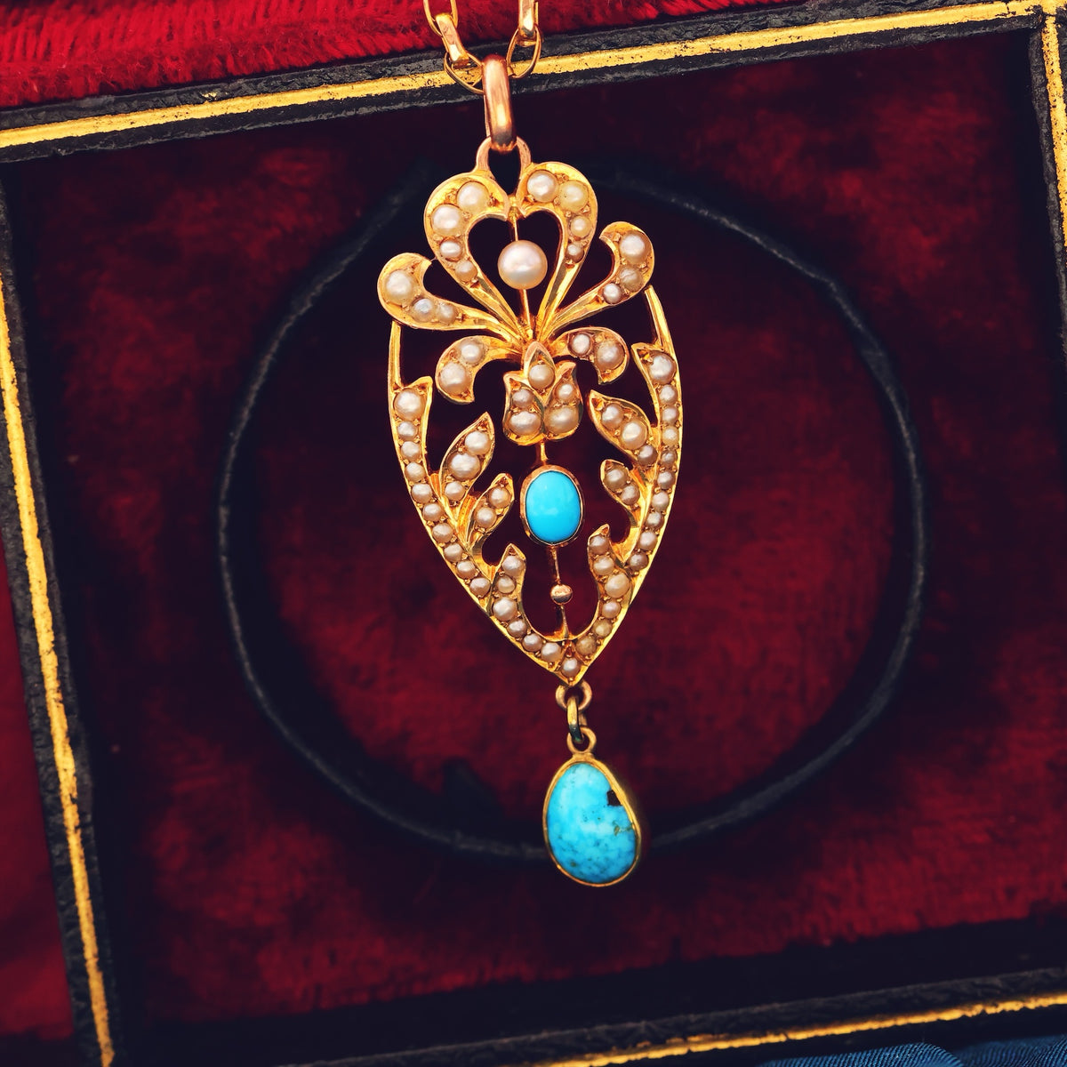 Antique Wild Pearl & Turquoise Pendant