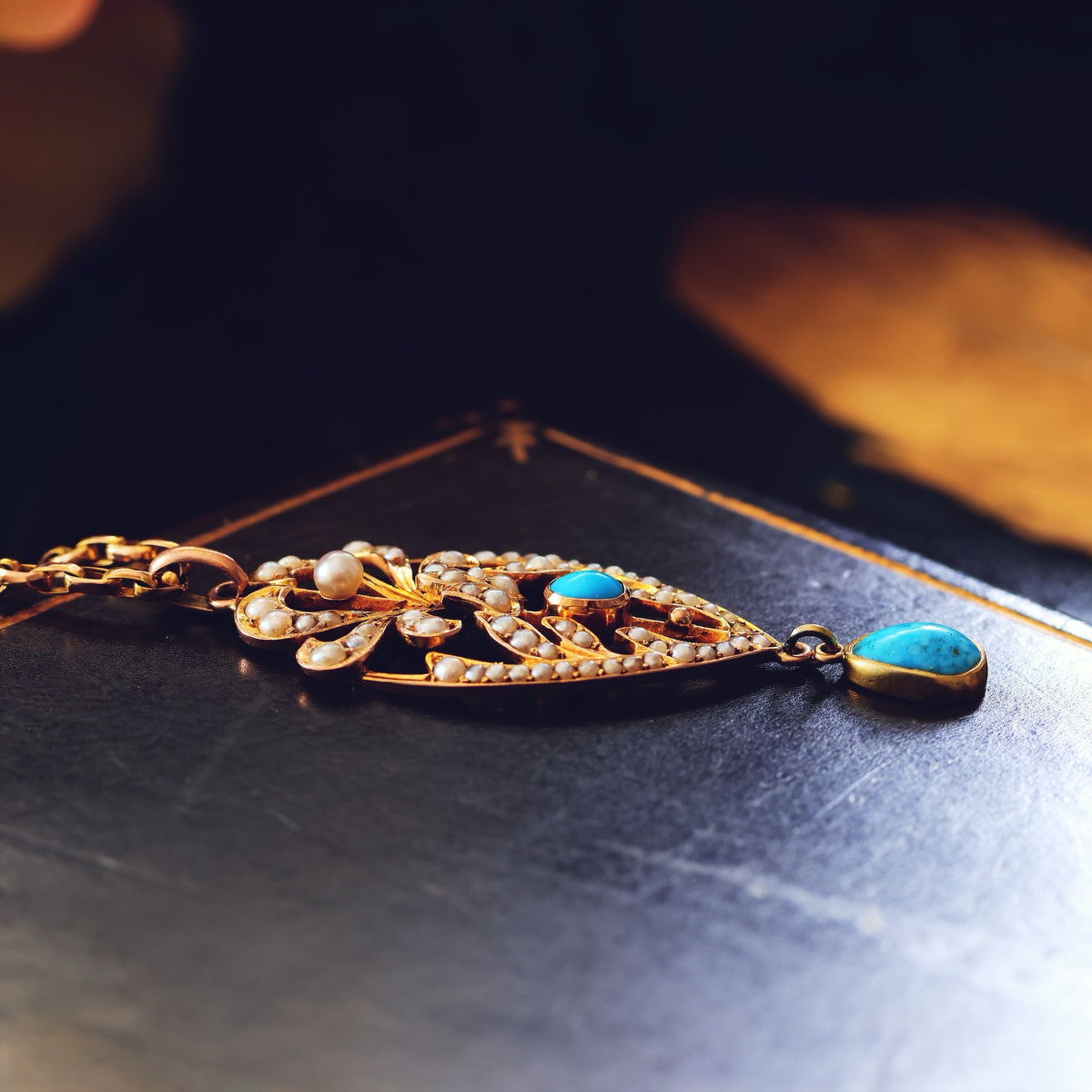 Gorgeous!! Antique Wild Pearl & Turquoise Pendant