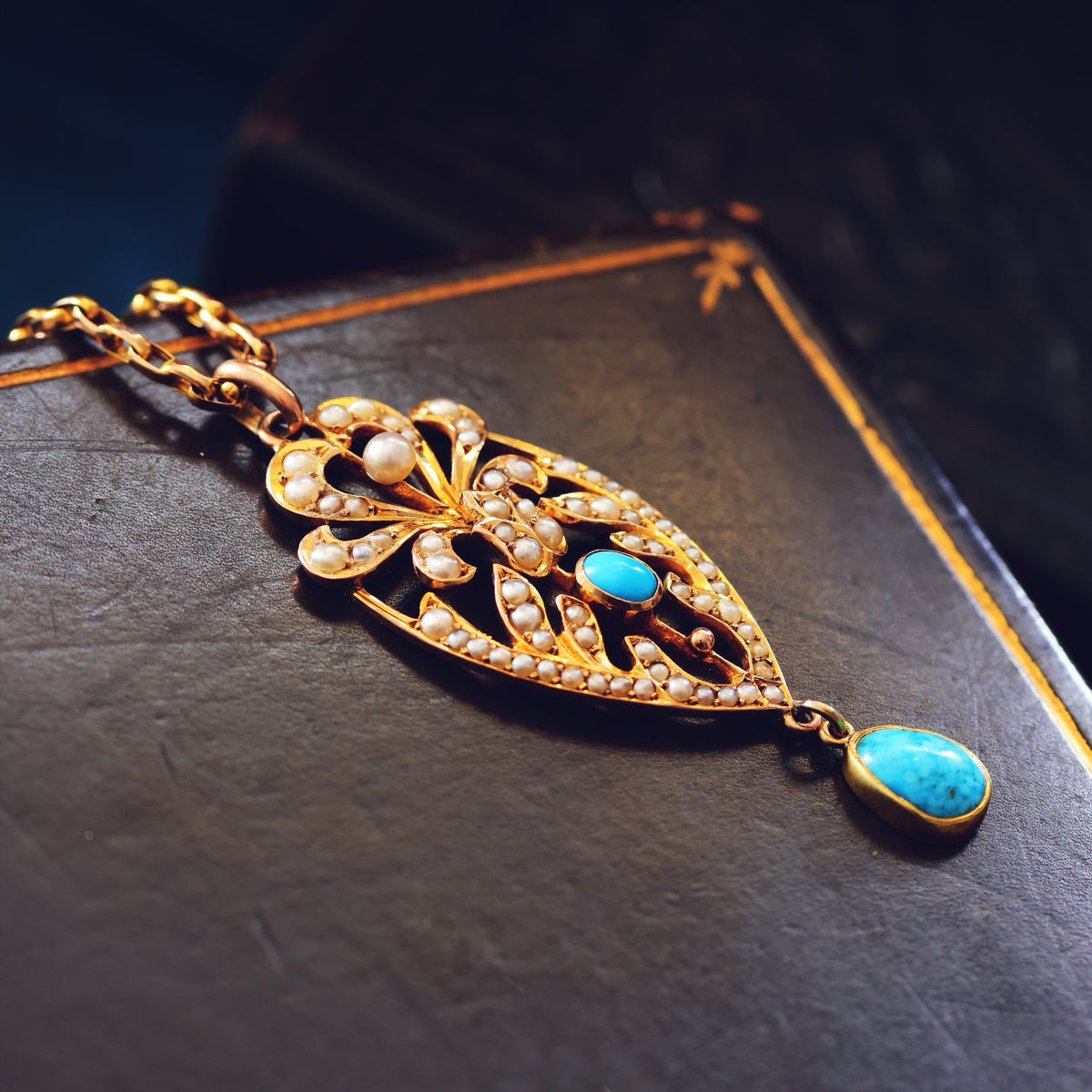 Gorgeous!! Antique Wild Pearl & Turquoise Pendant