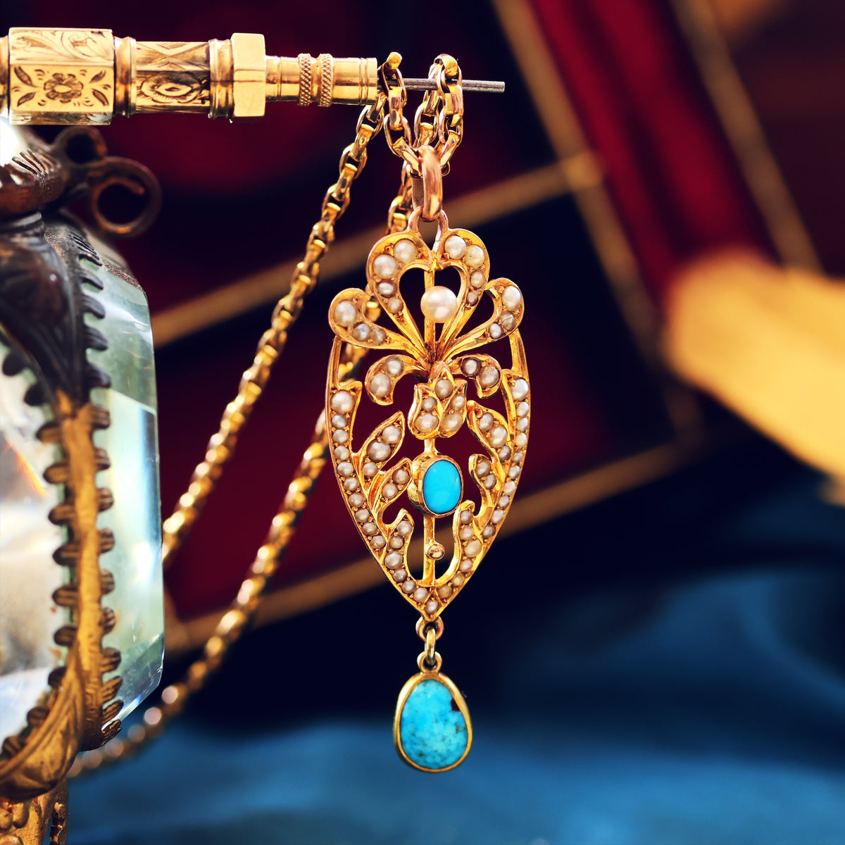 Gorgeous!! Antique Wild Pearl & Turquoise Pendant