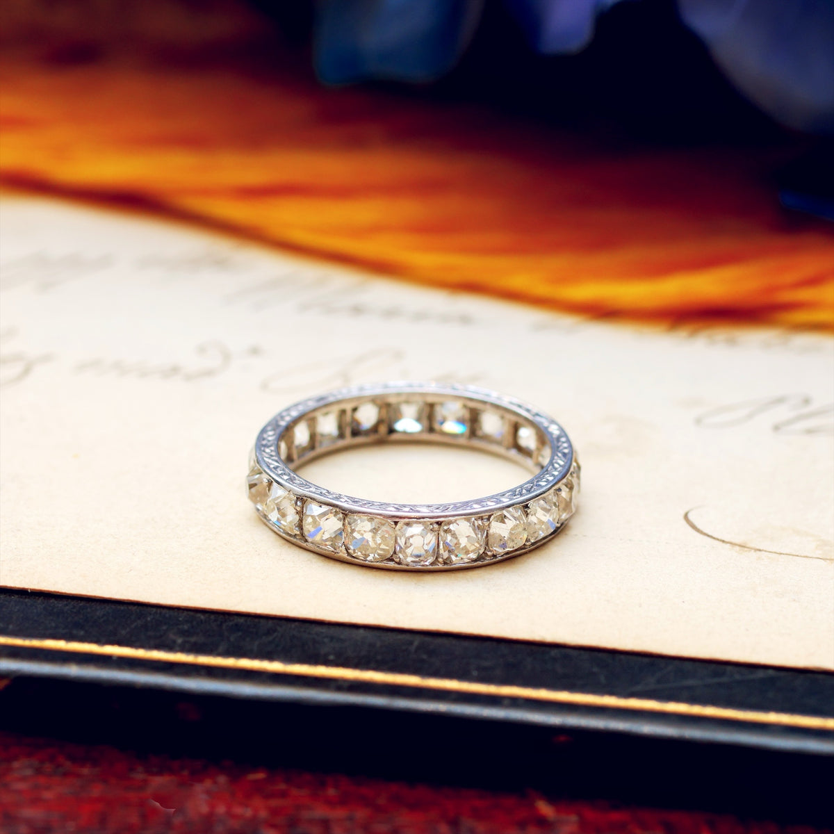 Incredible Rare 4 Carat Peruzzi Cut Diamond Eternity Ring