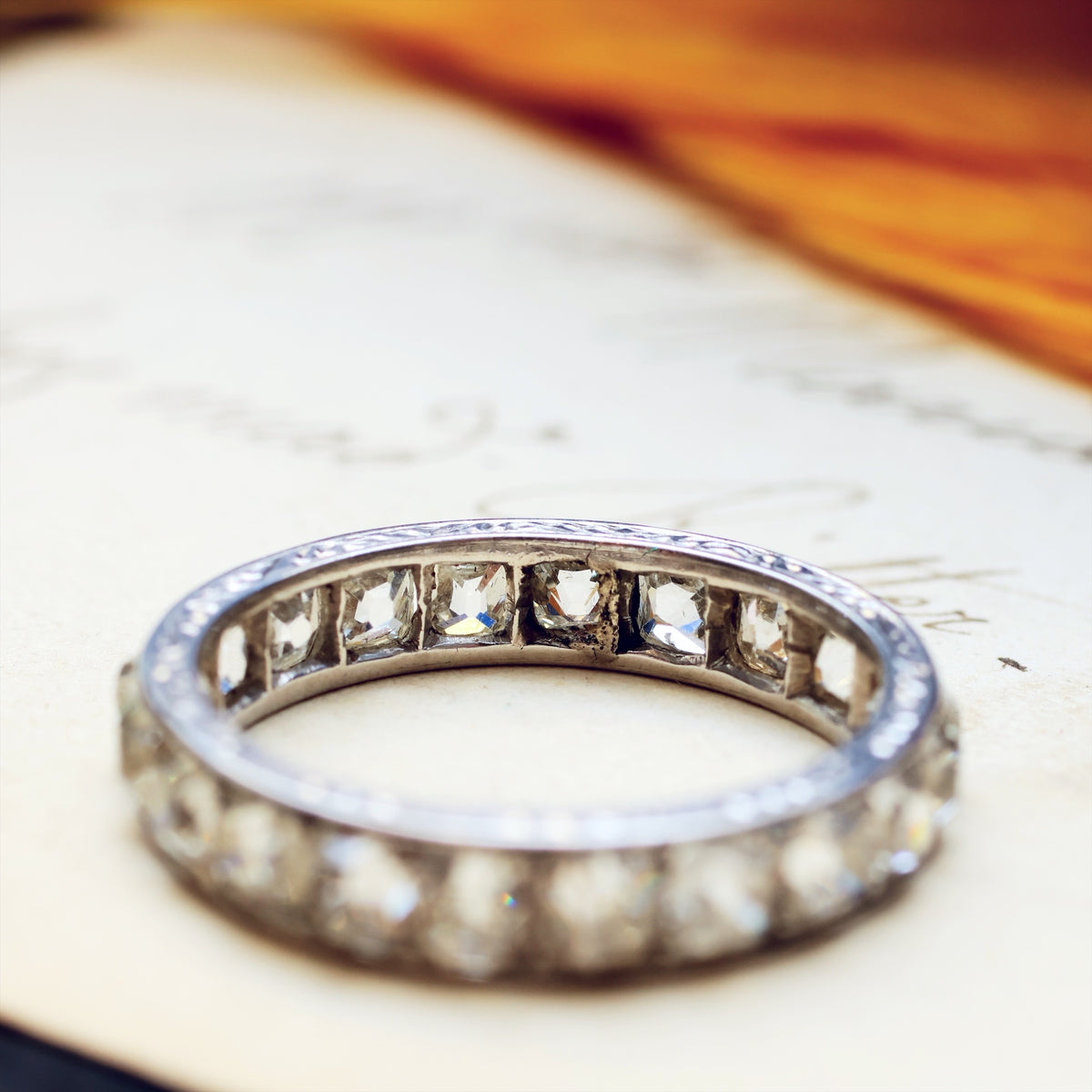 Incredible Rare 4 Carat Peruzzi Cut Diamond Eternity Ring