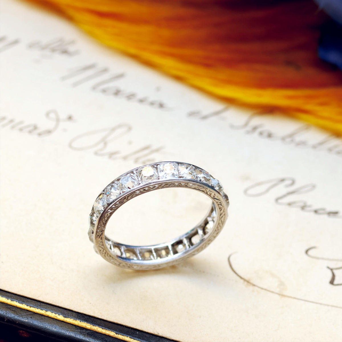 Incredible Rare 4 Carat Peruzzi Cut Diamond Eternity Ring