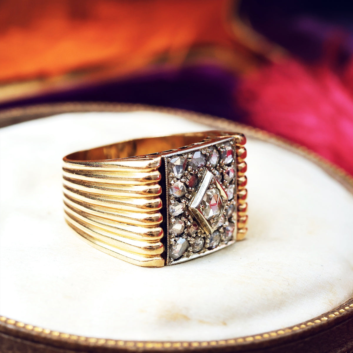Dramatic! Unisex Art Deco Rose Cut Diamond ‘Tank’ Ring