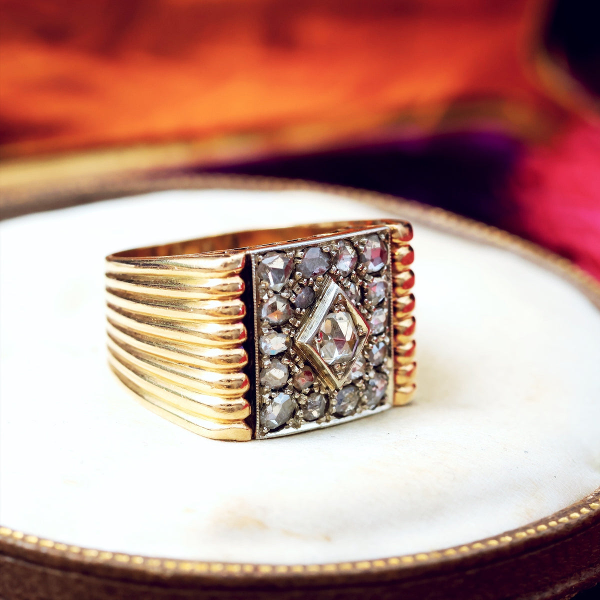 Dramatic! Unisex Art Deco Rose Cut Diamond ‘Tank’ Ring