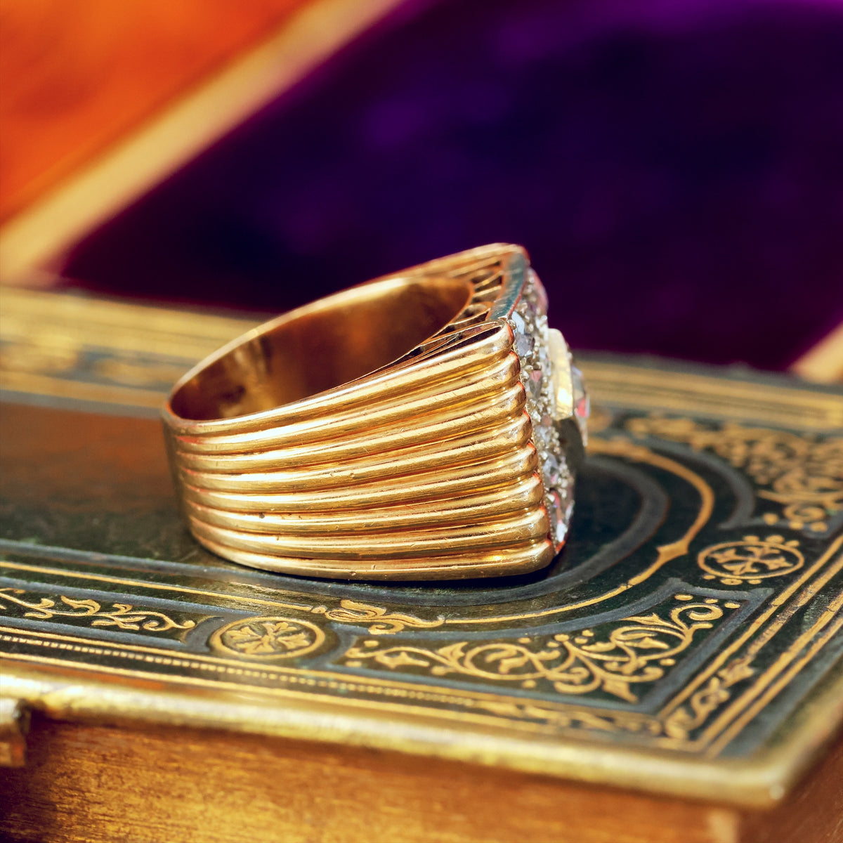 Dramatic! Unisex Art Deco Rose Cut Diamond ‘Tank’ Ring