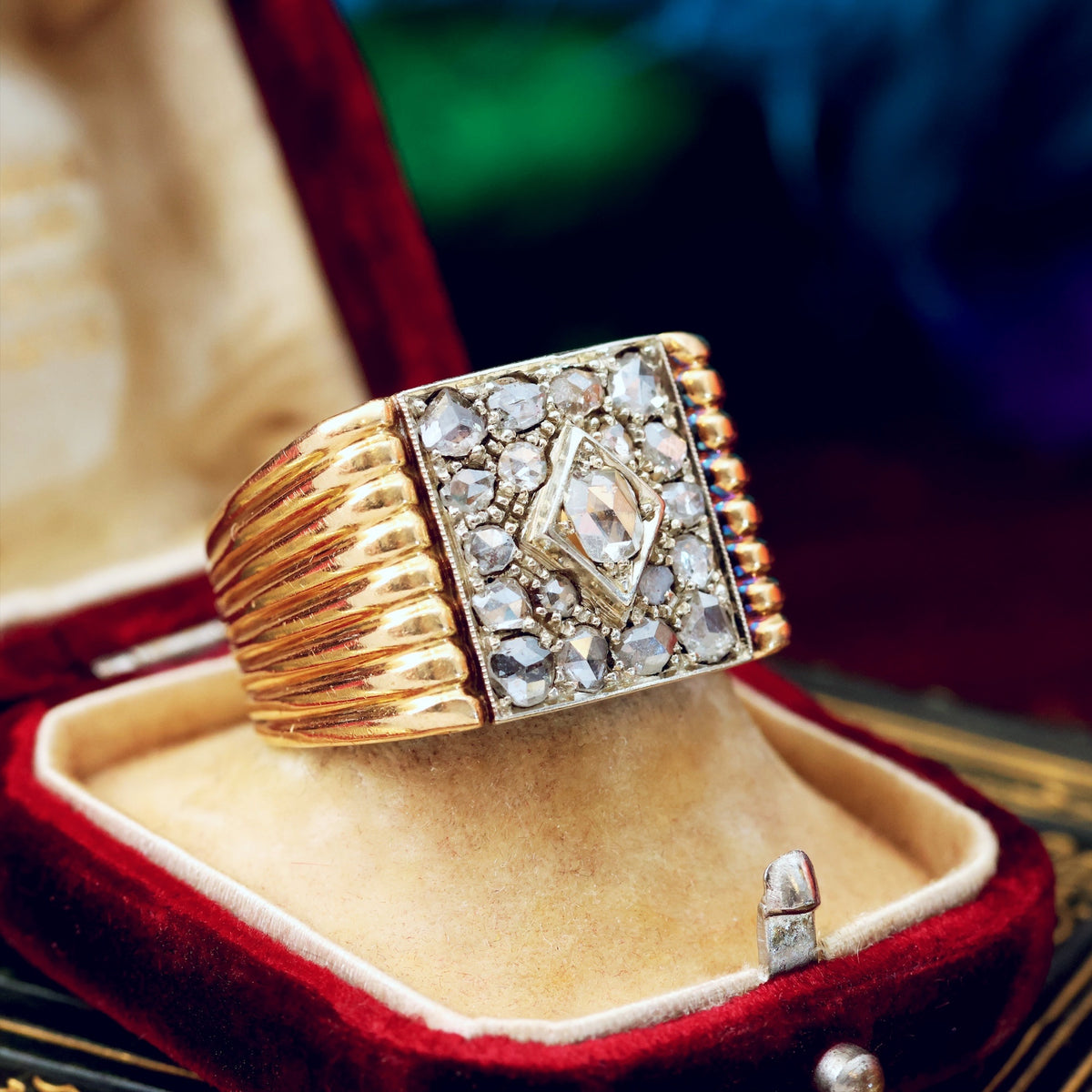 Dramatic! Unisex Art Deco Rose Cut Diamond ‘Tank’ Ring
