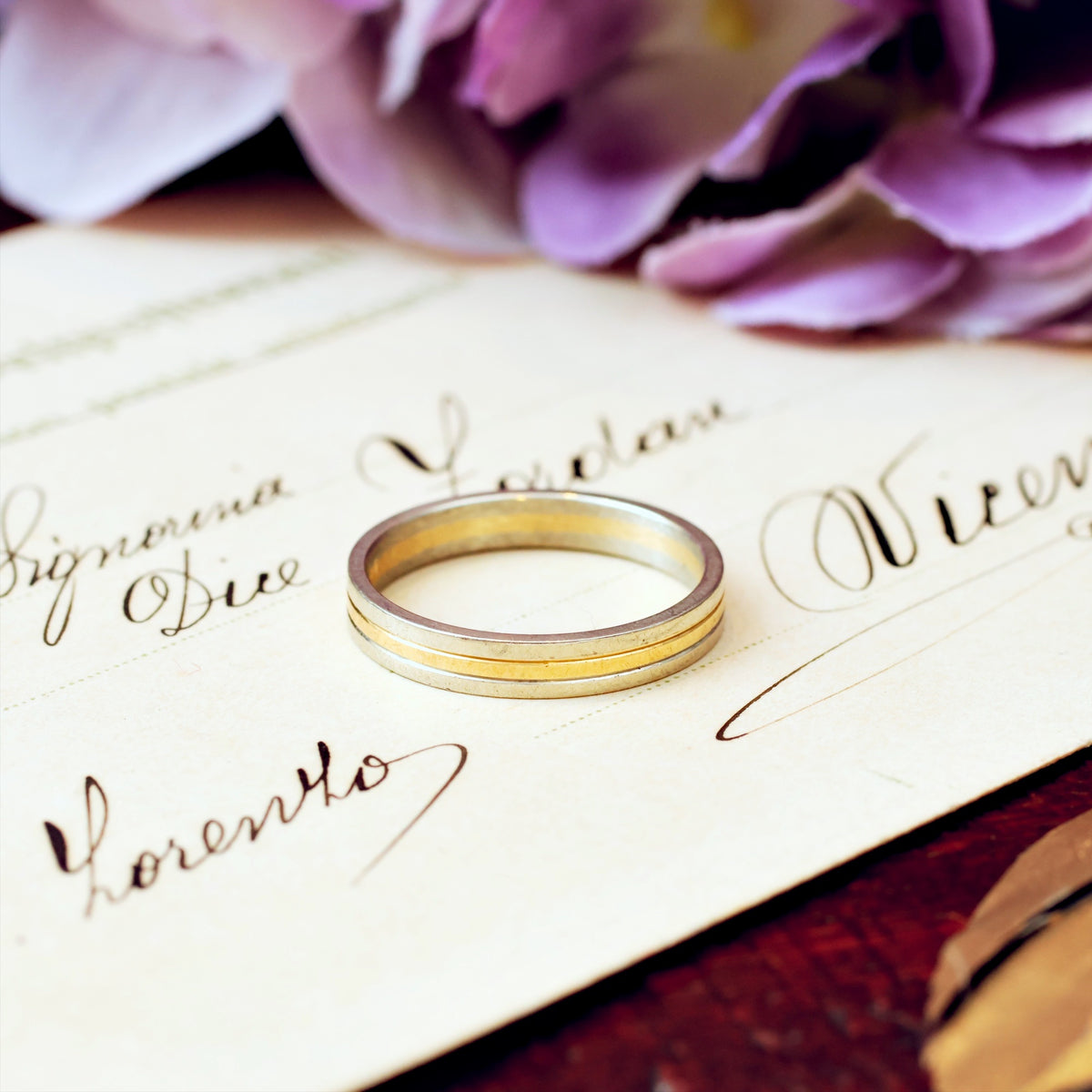 Vintage Italian Size 'L' or '5.75' Two-Colour 14ct Gold Band Ring