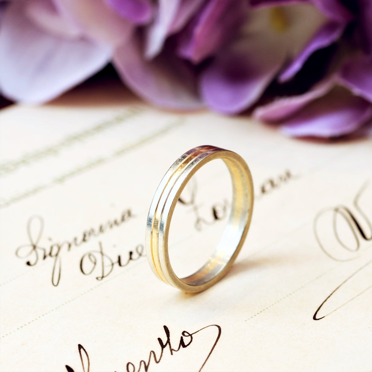 Vintage Italian Size 'L' or '5.75' Two-Colour 14ct Gold Band Ring