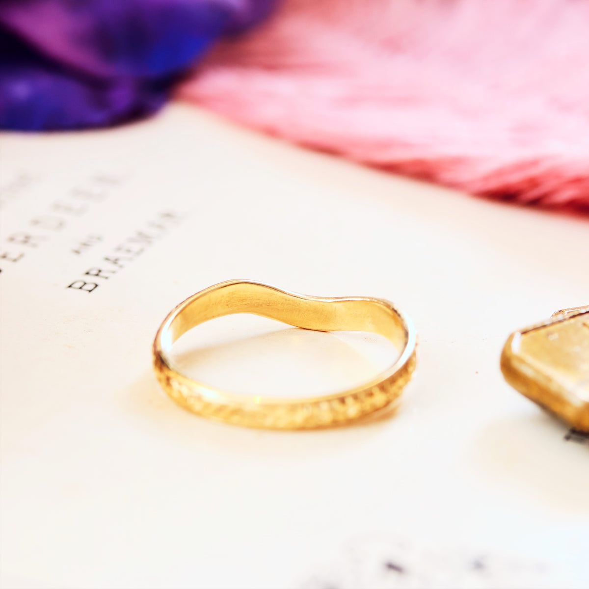 Hand Engraved Blossom Wave Shaped Wedding Band