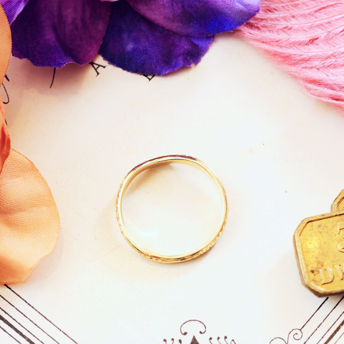 Hand Engraved Blossom Wave Shaped Wedding Band