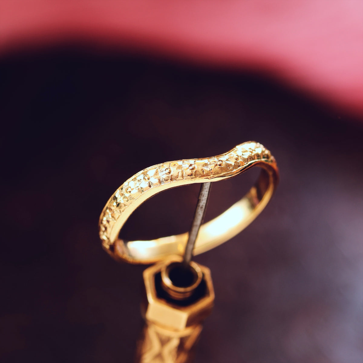 Hand Engraved Blossom Wave Shaped Wedding Band