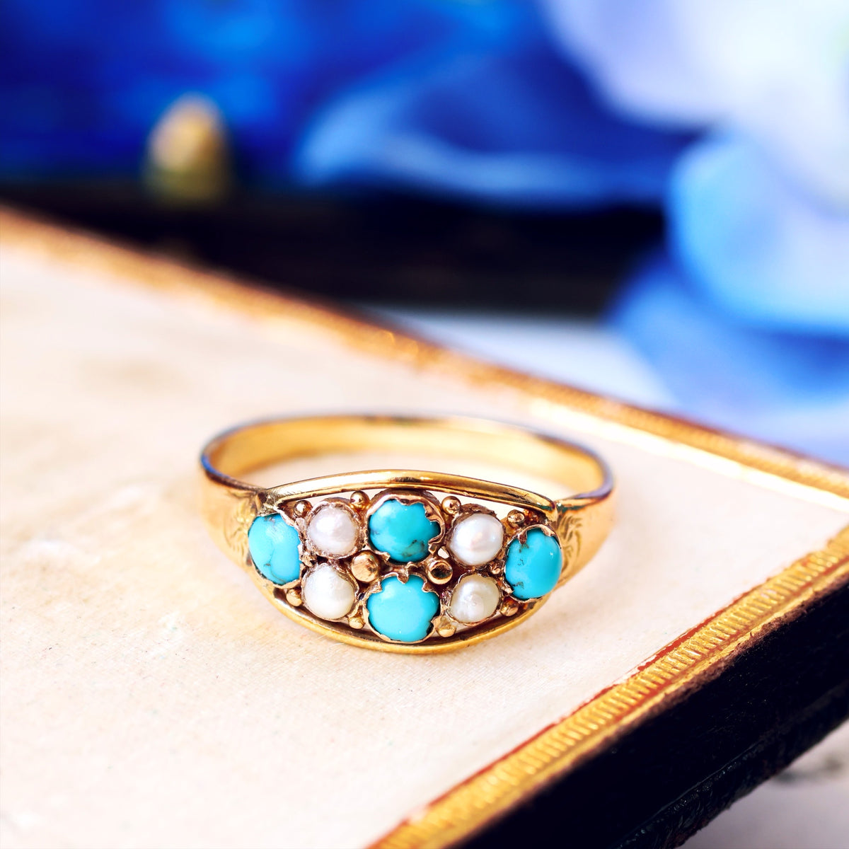 Precious and Meaningful Victorian Turquoise & Pearl Ring