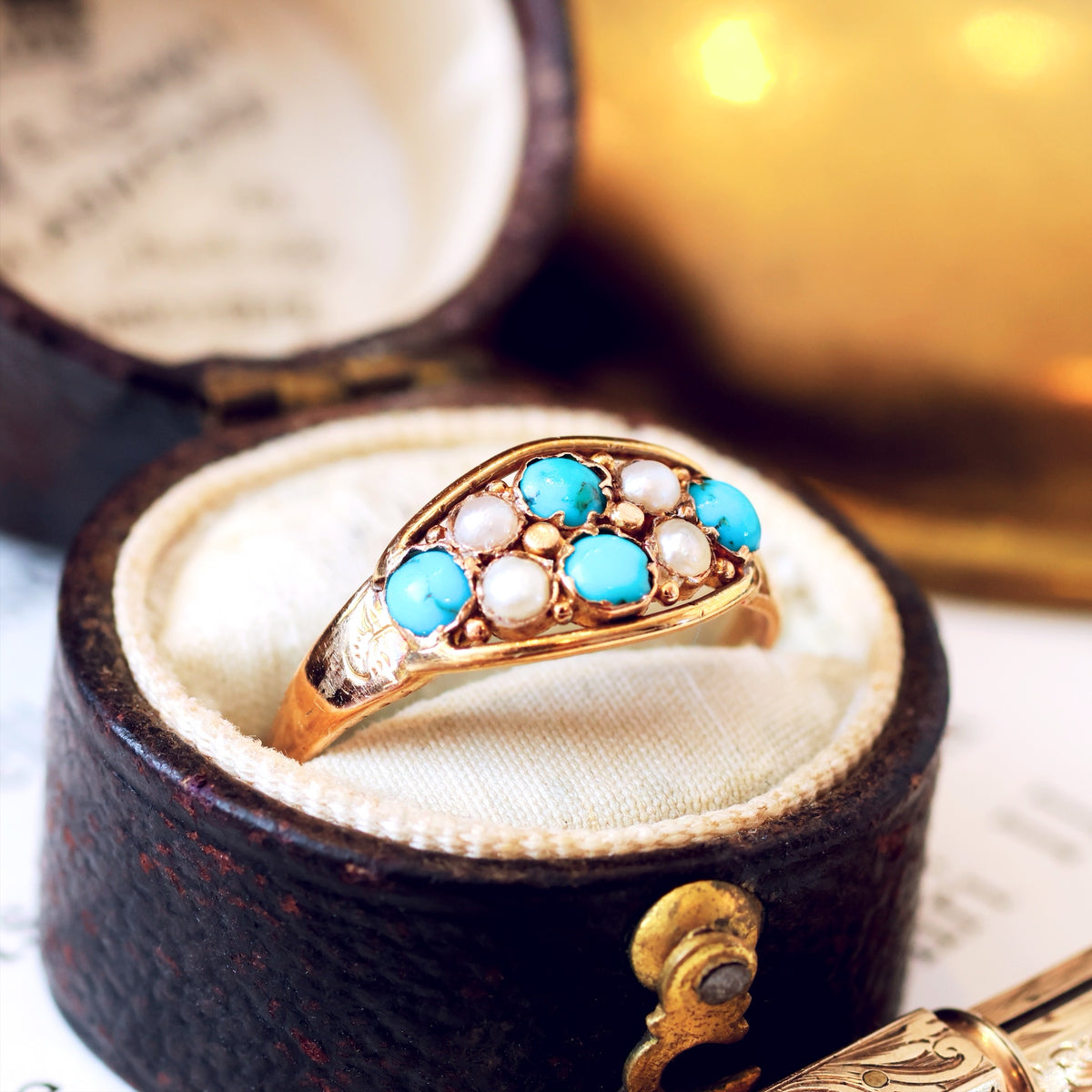 Antique Victorian Turquoise & Pearl Gold Ring