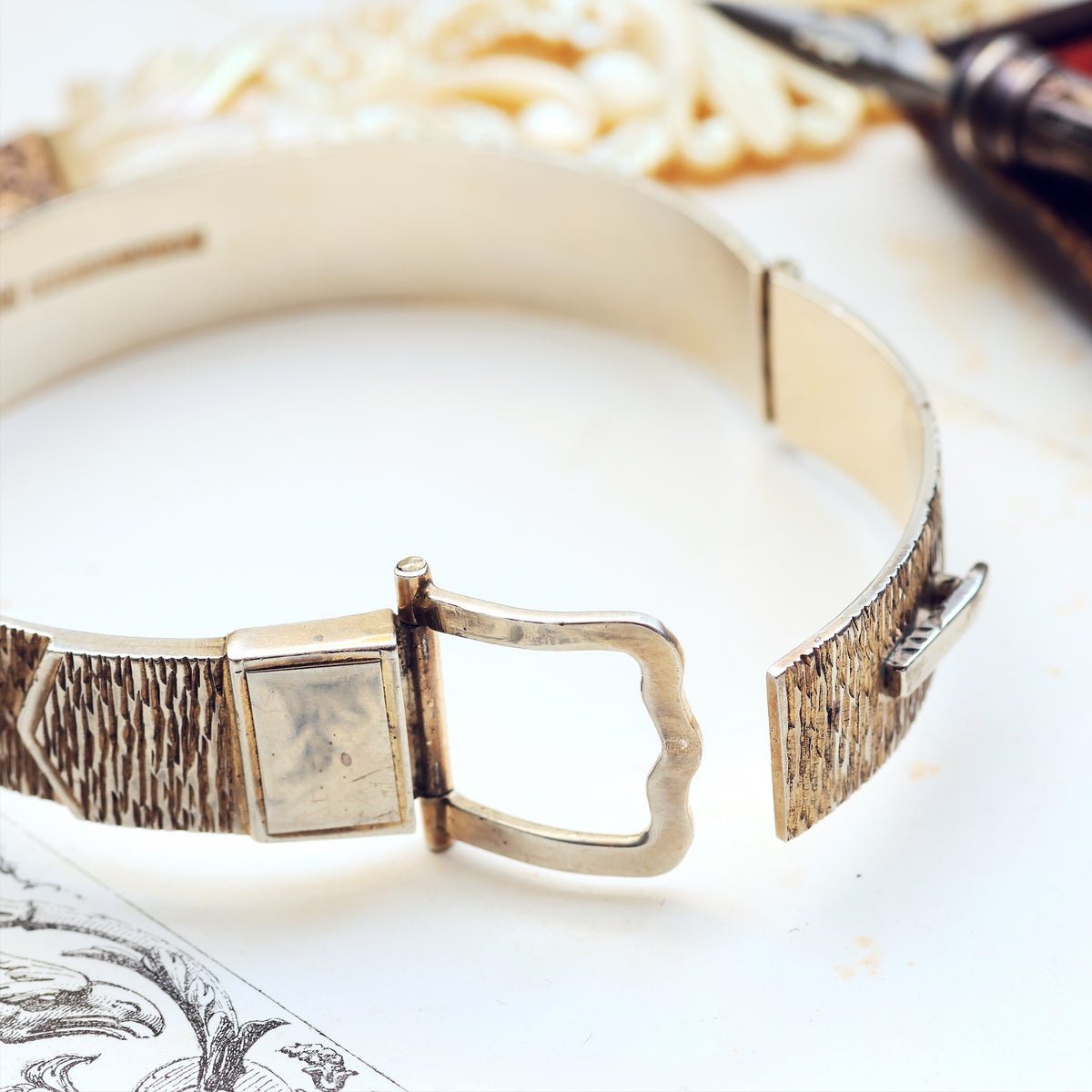 Statement Date 1973 Bark Effect Silver Bangle