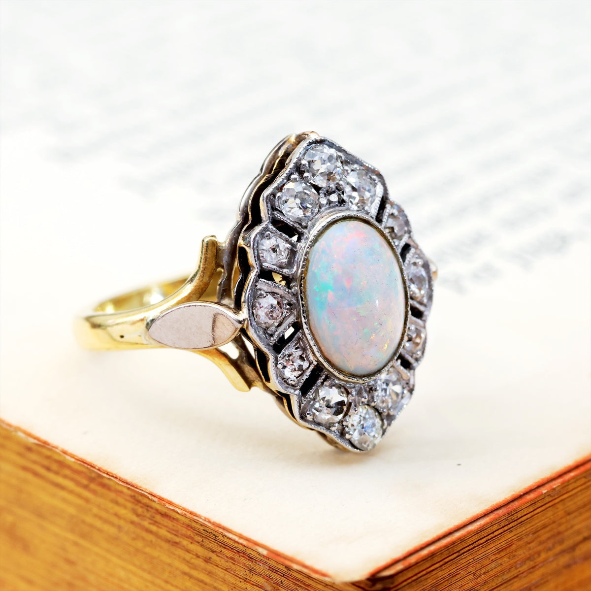 Rainbow Opal & Diamond Cluster Ring