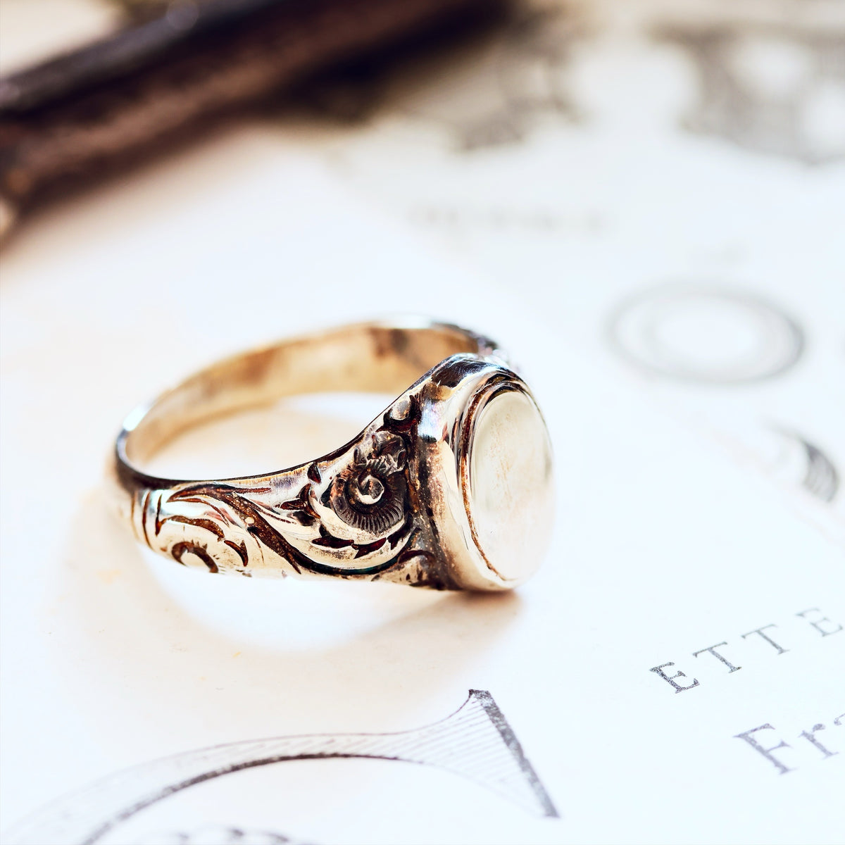 Ornate Rococo Recycled Silver Signet Ring