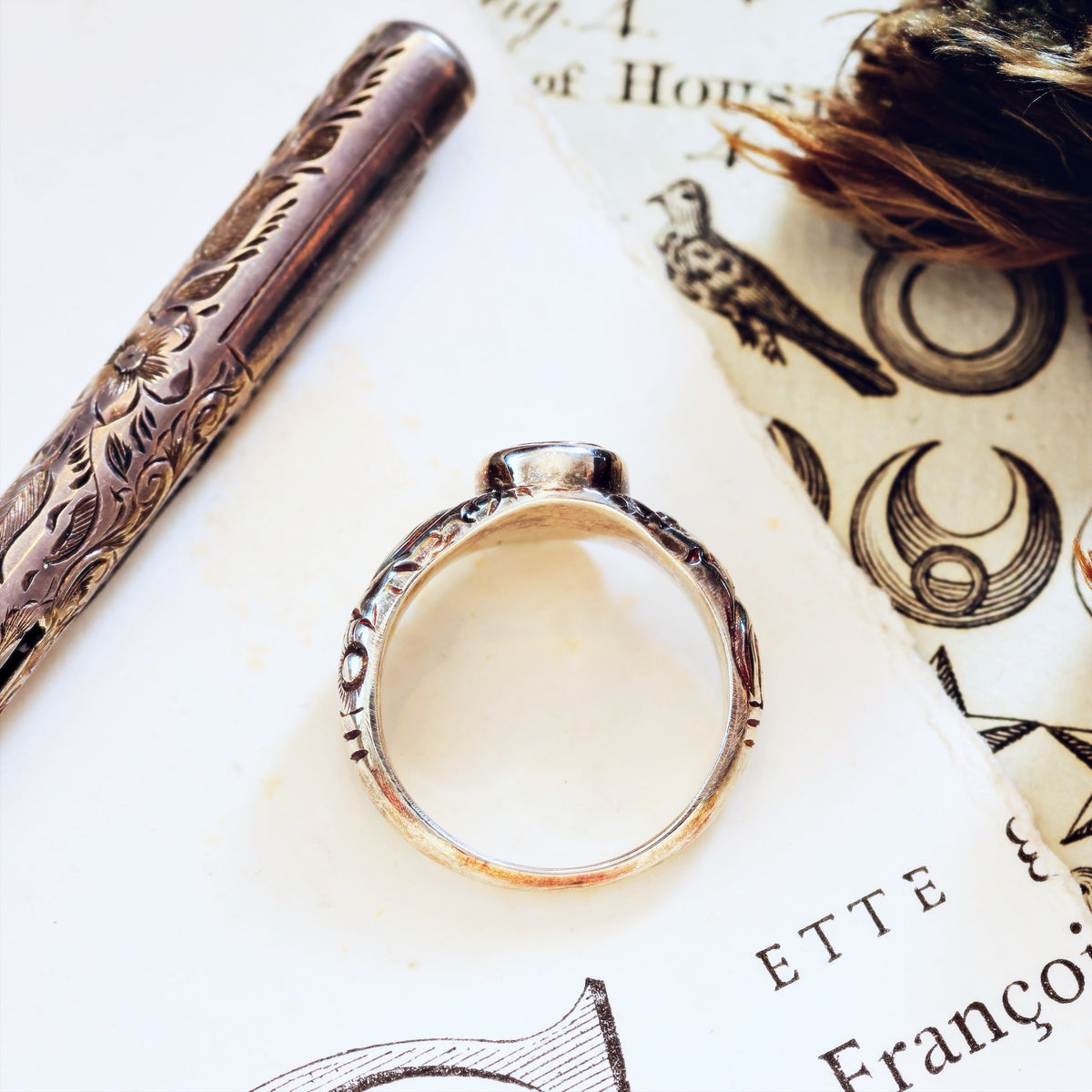 Ornate Rococo Recycled Silver Signet Ring