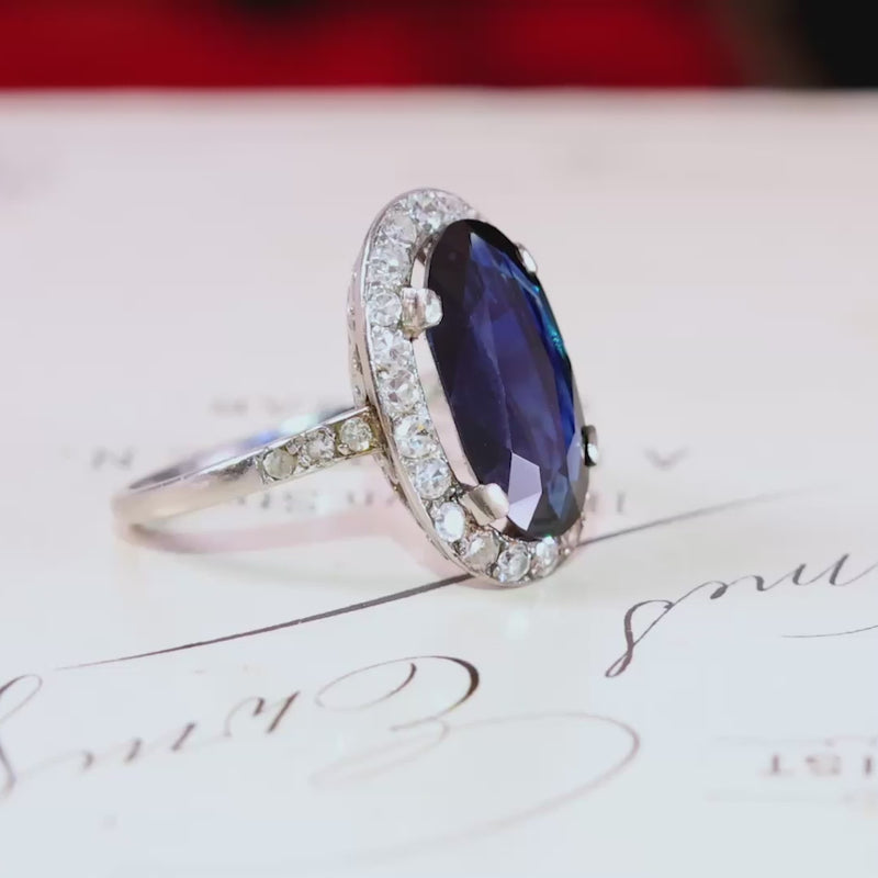 Vintage Certificated Natural Sapphire & Diamond Cocktail Ring