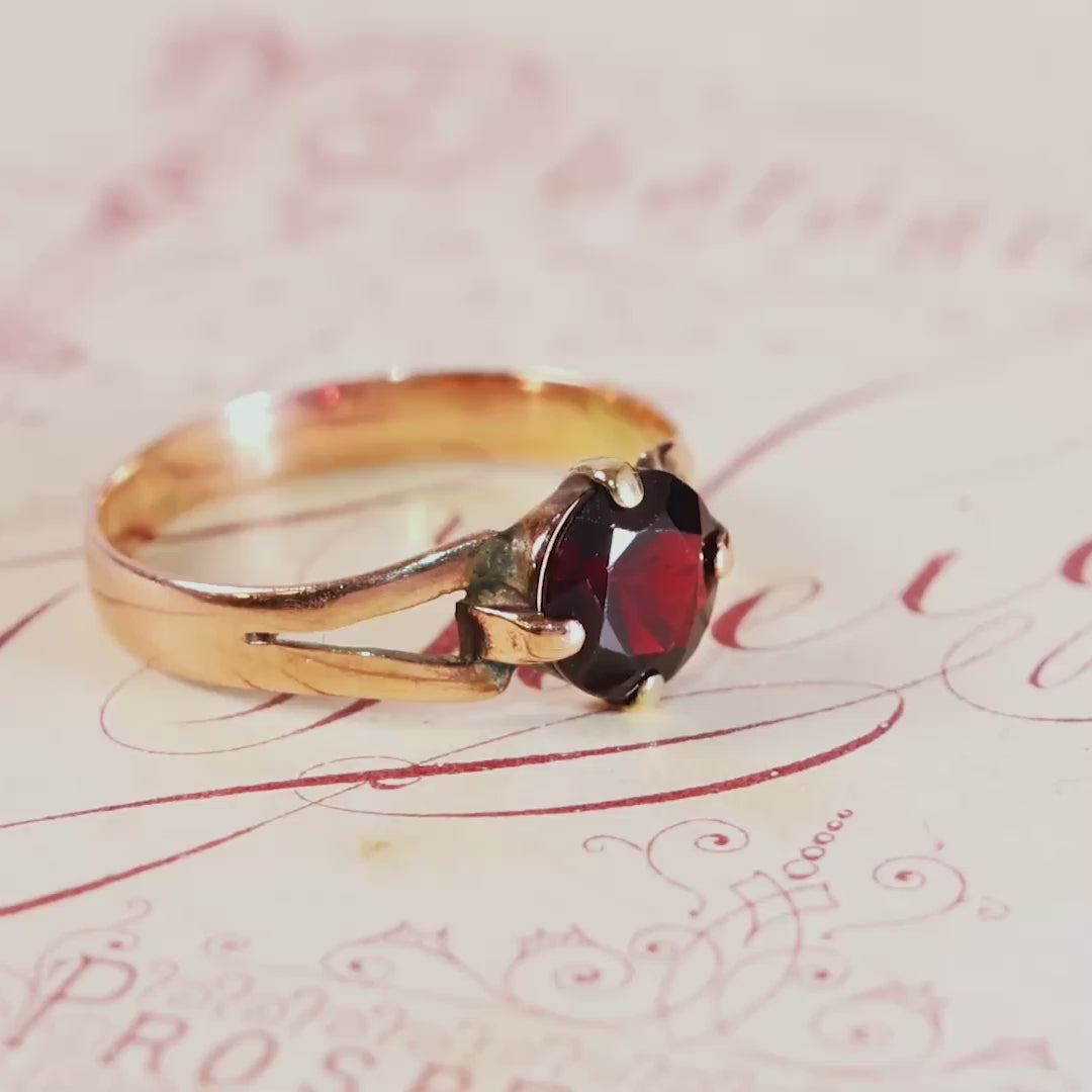 Antique Arts & Crafts Era Garnet Solitaire Ring