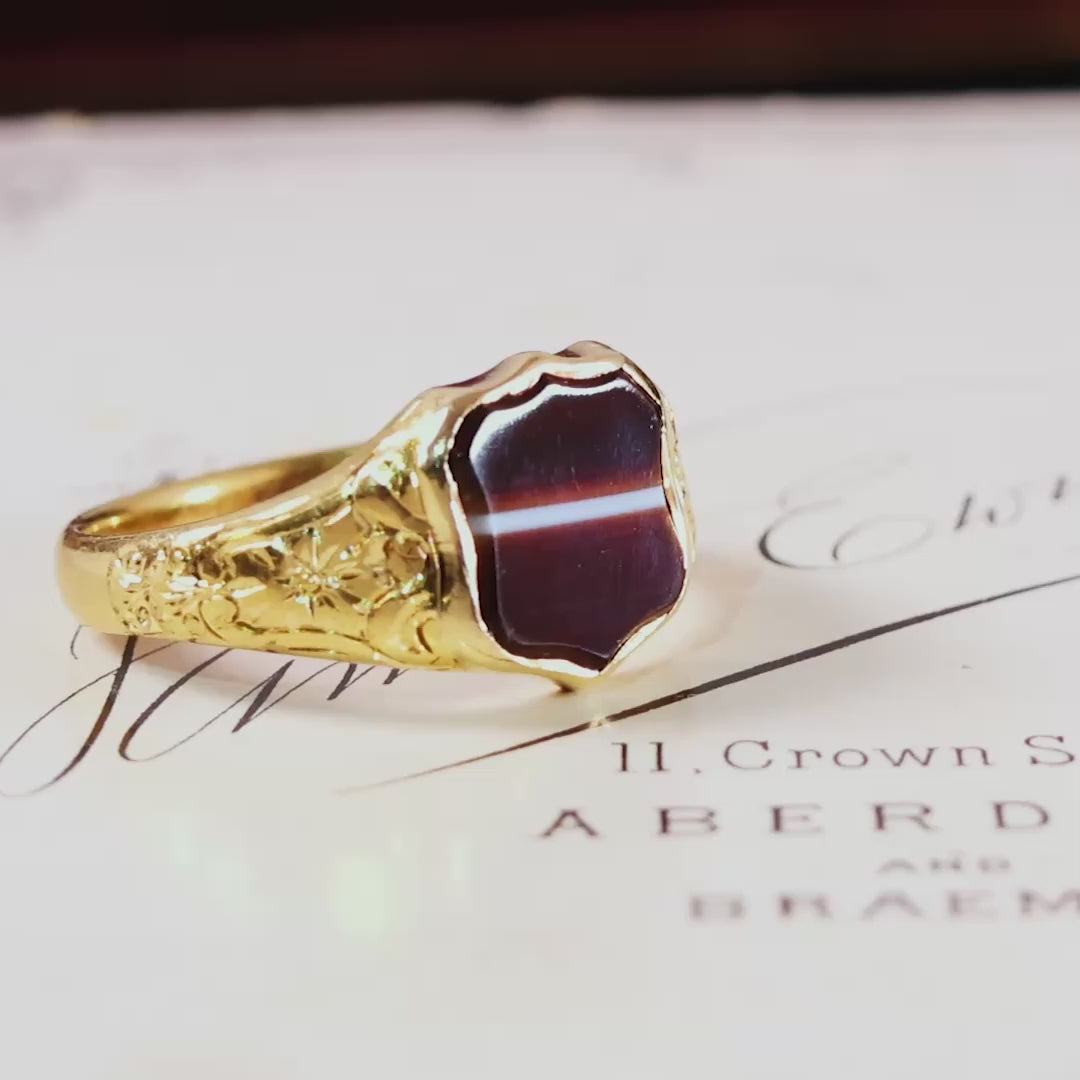 Antique Classical Men's Banded Agate Signet Ring