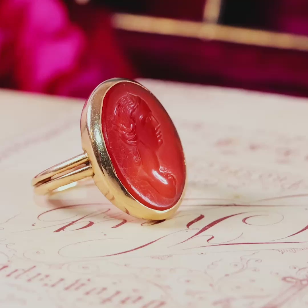 Antique Romanesque Carnelian Goddess Intaglio Ring