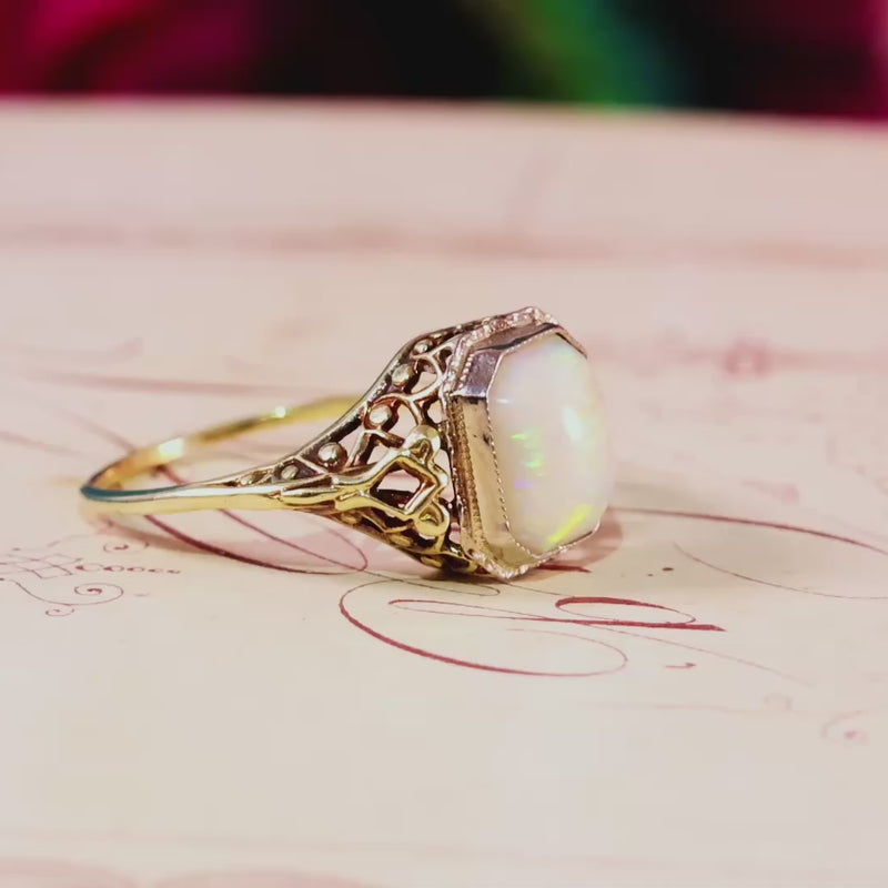 Dramatic Vintage Filigree Opal Dress Ring