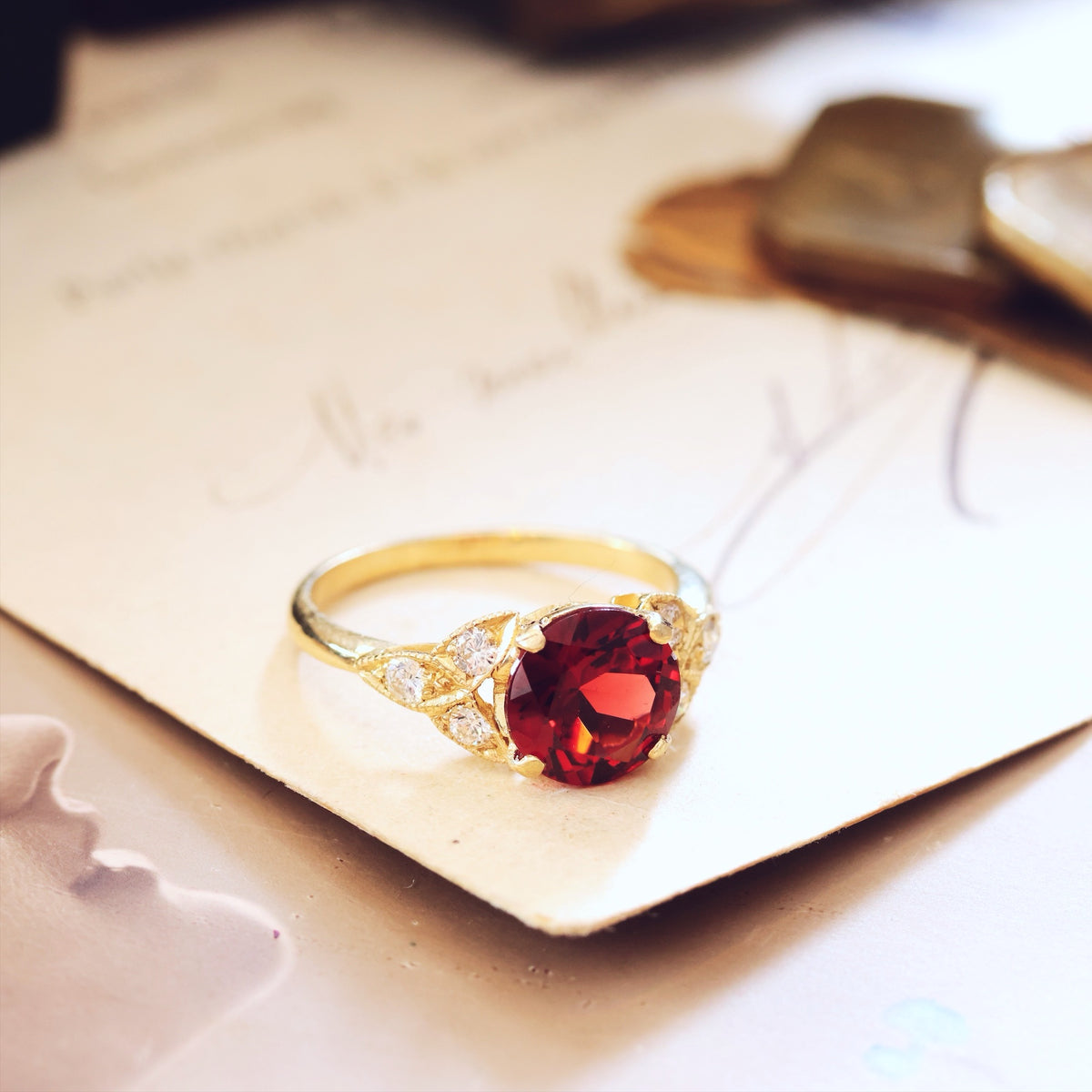 Recycled Garnet & Diamond Dress Ring