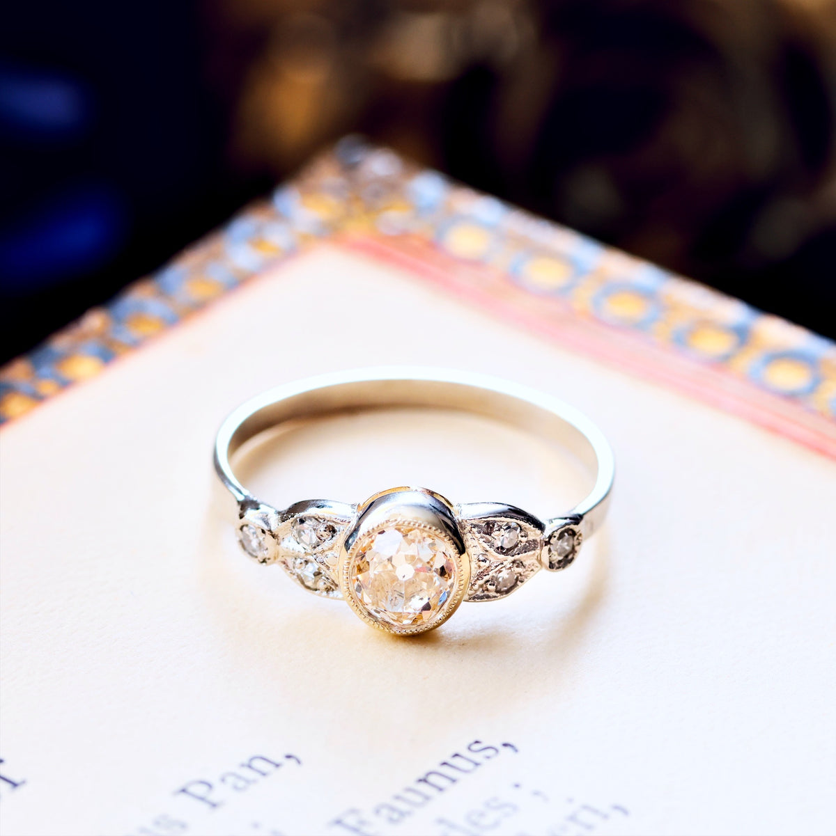 Recycled Hand Cut Diamond Engagement Ring