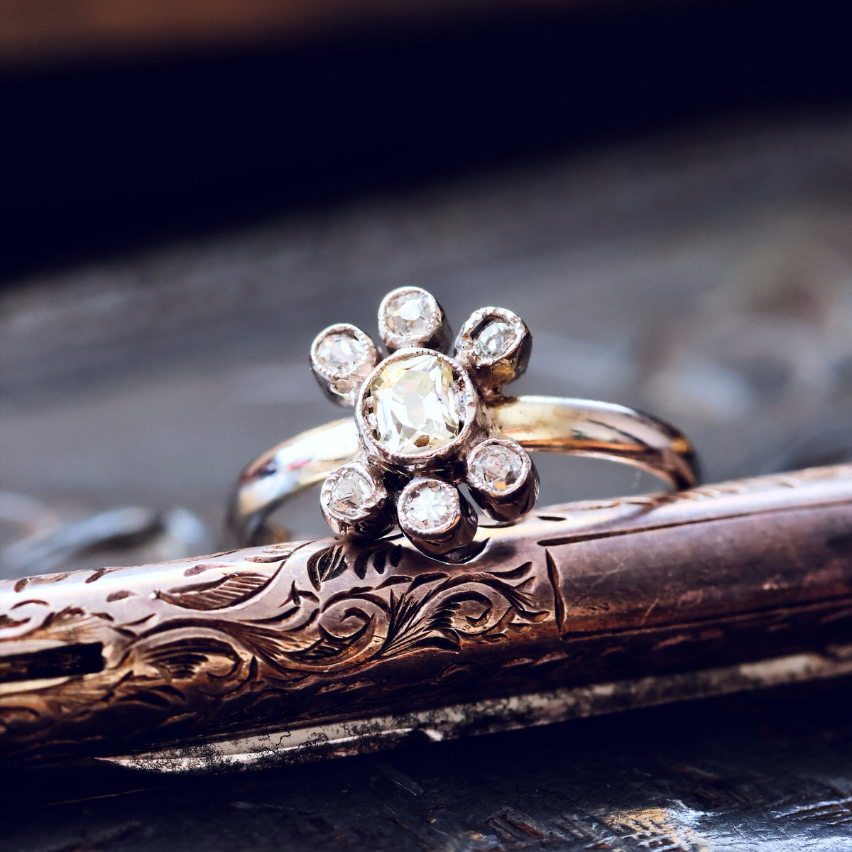 Recycled Peruzzi Cut Diamond Cluster Ring