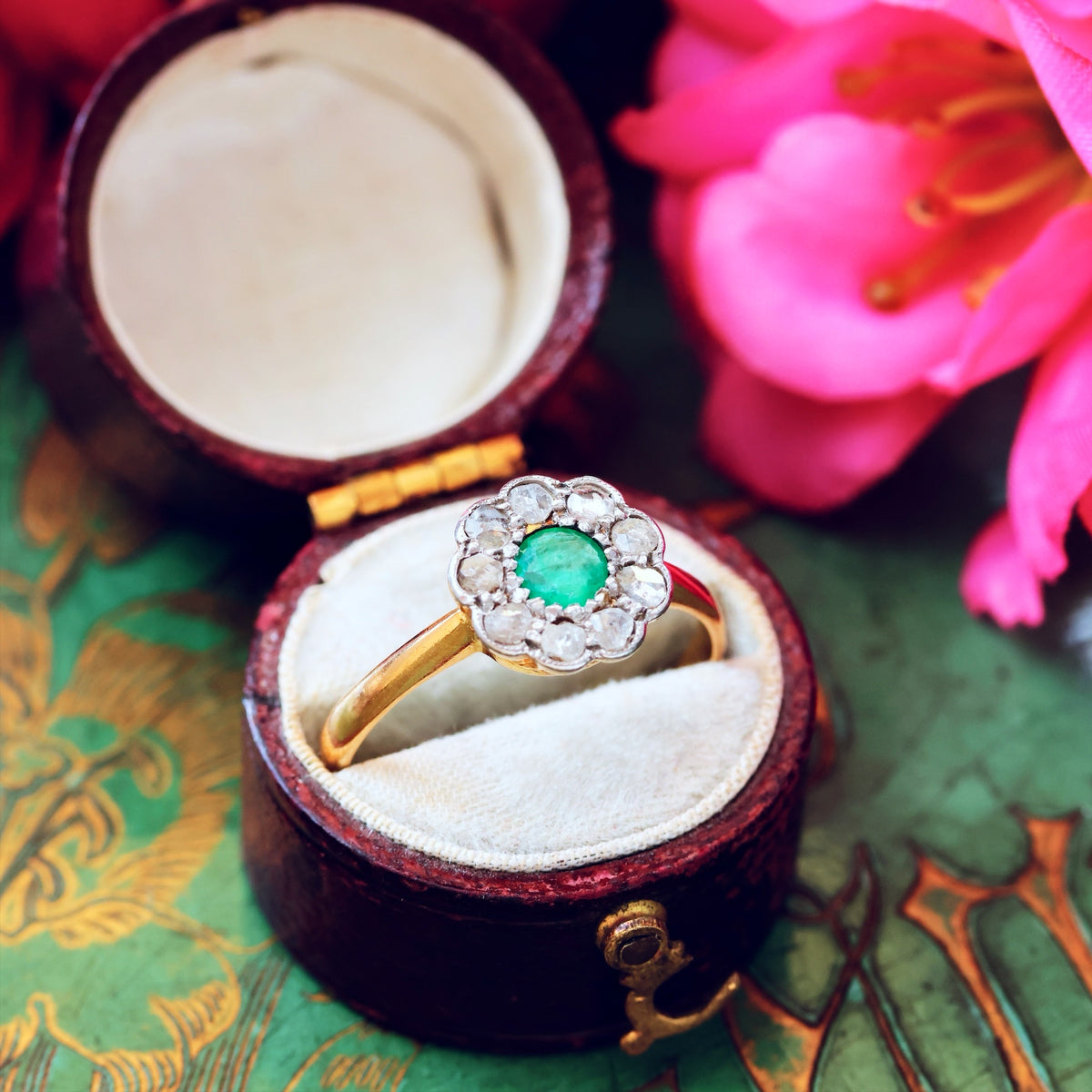 Spring Favourite! Vintage Emerald & Diamond Engagement Ring
