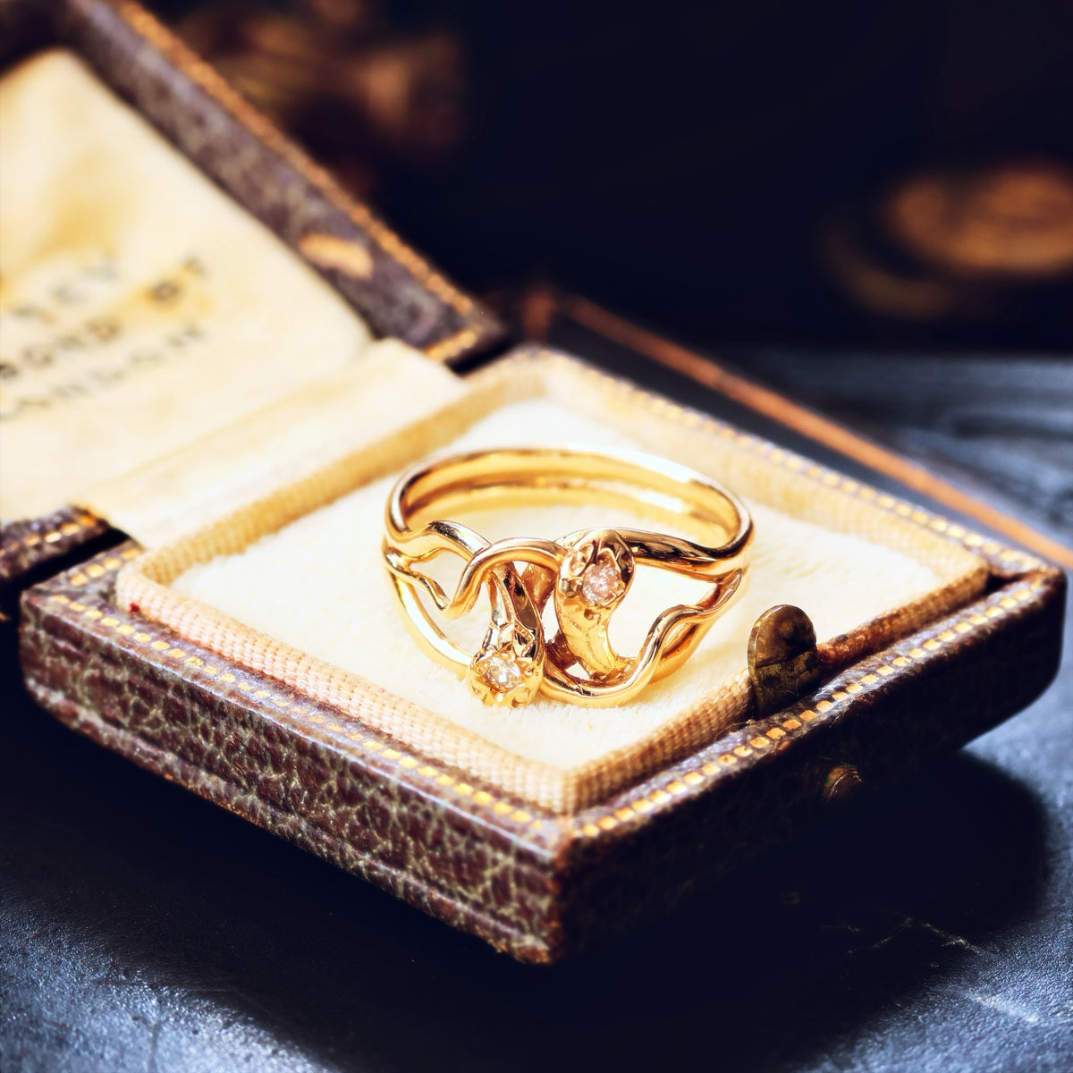 18ct Gold Diamond Double Snake Ring