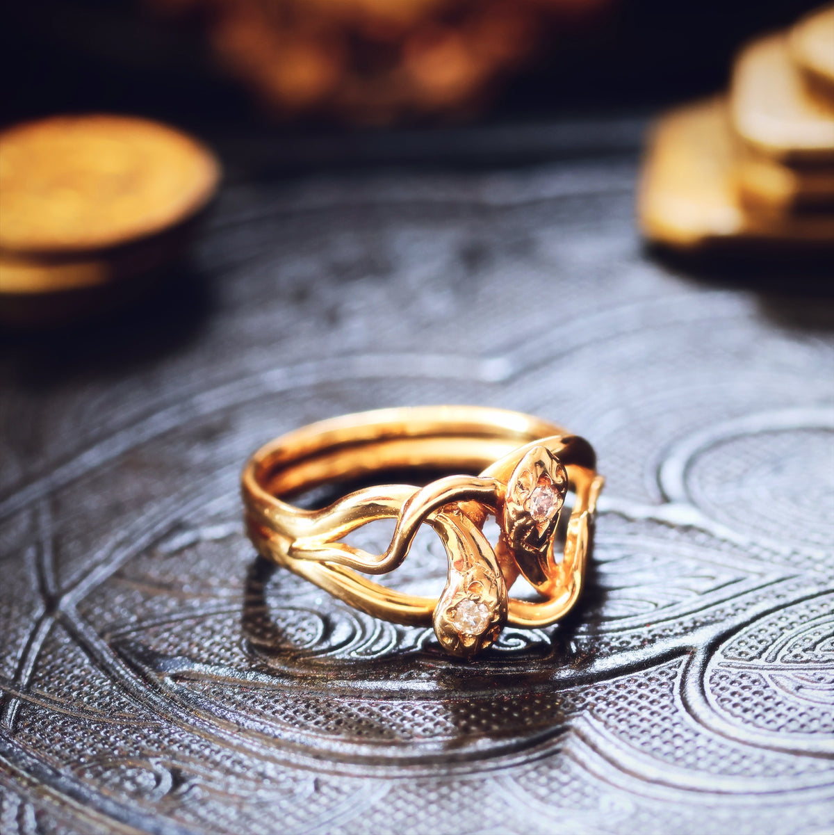 Beauteous 18ct Gold Diamond Double Snake Ring