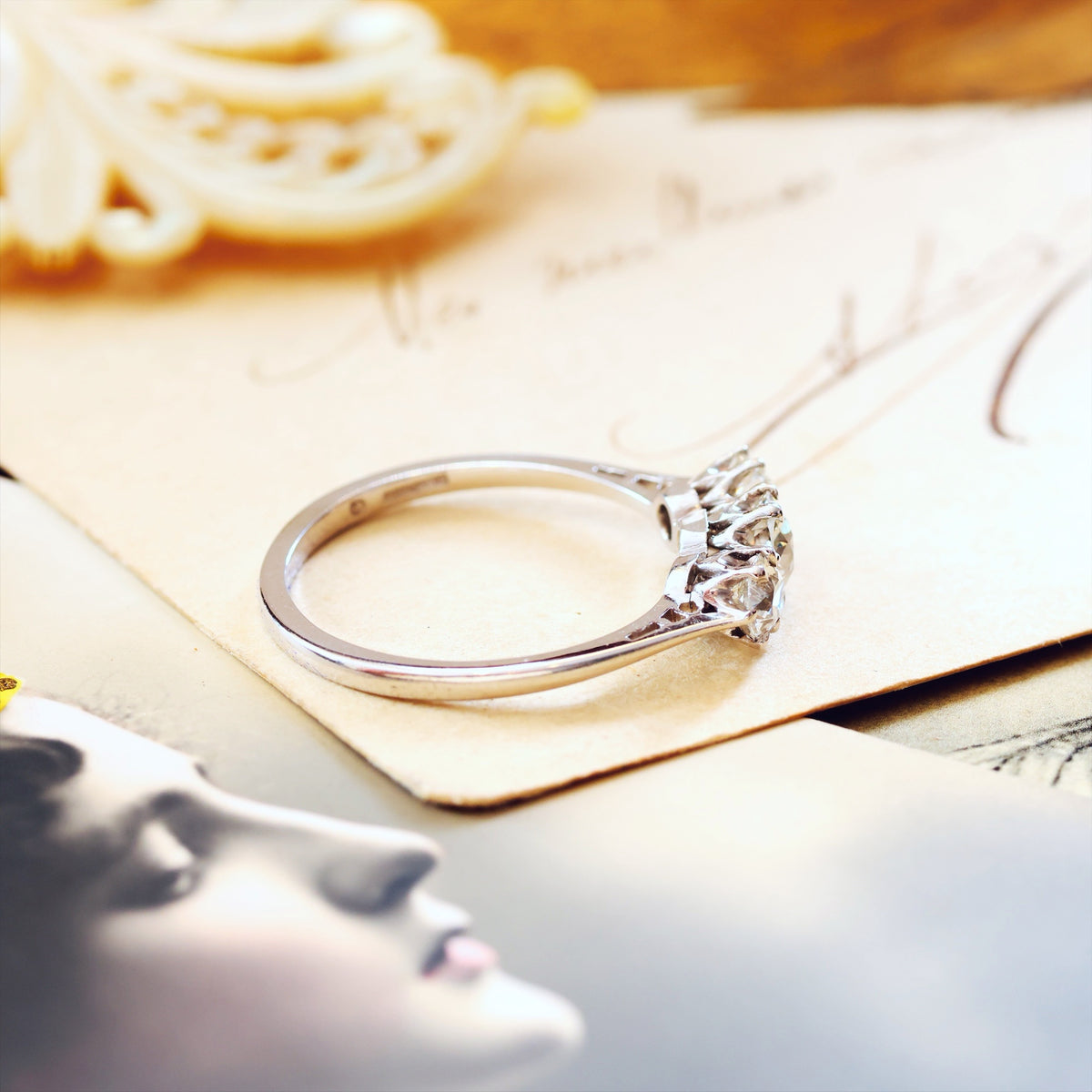 Sublime Quality 1930's Platinum Diamond Trilogy Engagement Ring