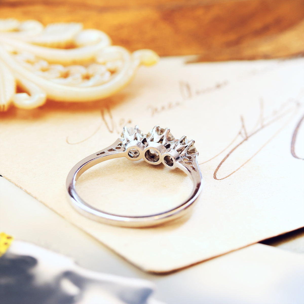 Sublime Quality 1930's Platinum Diamond Trilogy Engagement Ring