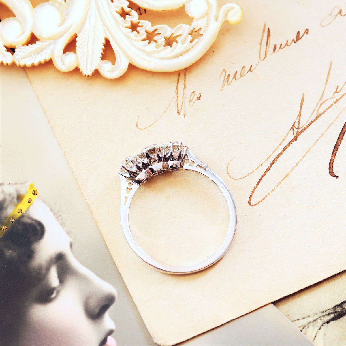 Sublime Quality 1930's Platinum Diamond Trilogy Engagement Ring