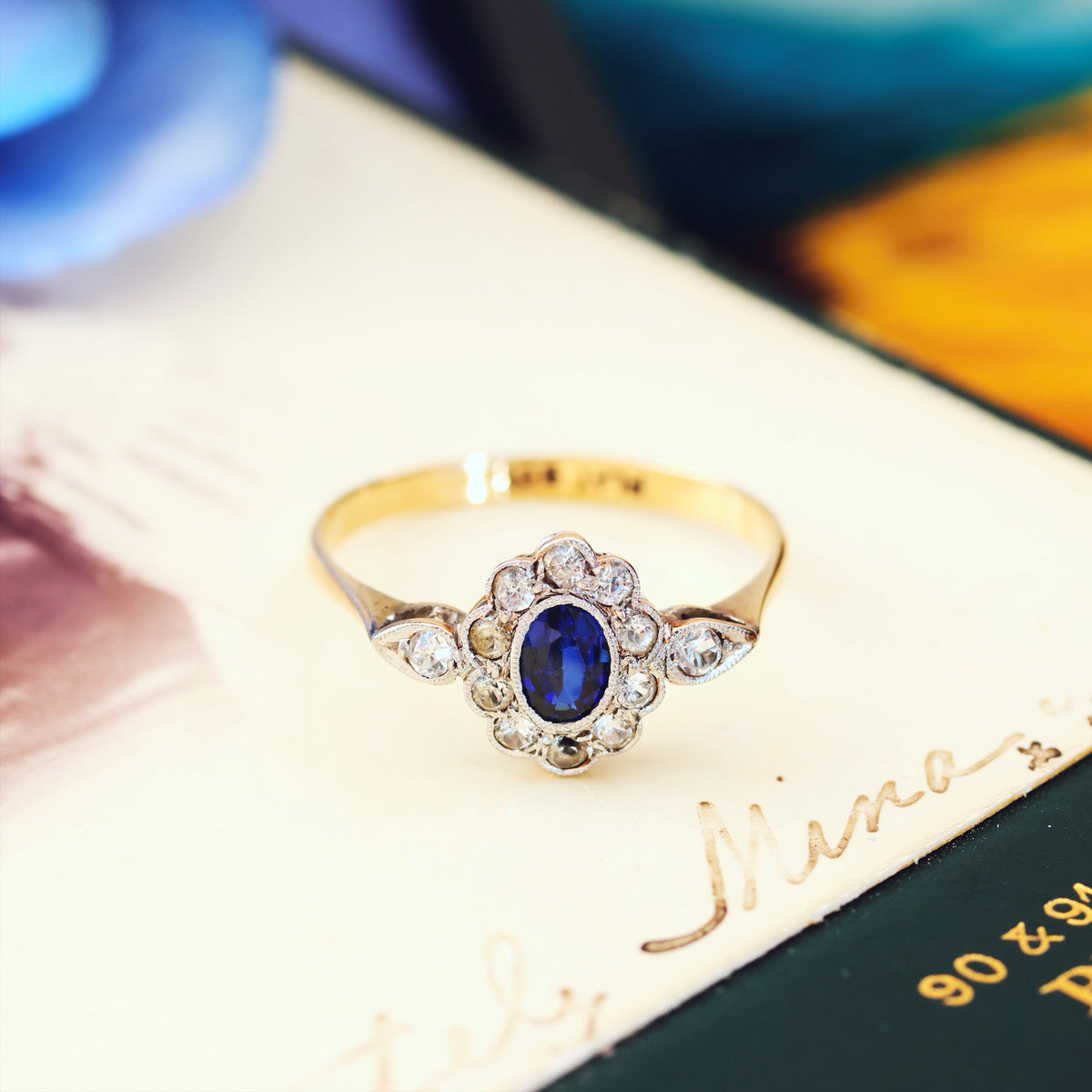 Vintage 1940's Sapphire & Rock Crystal Cluster Ring