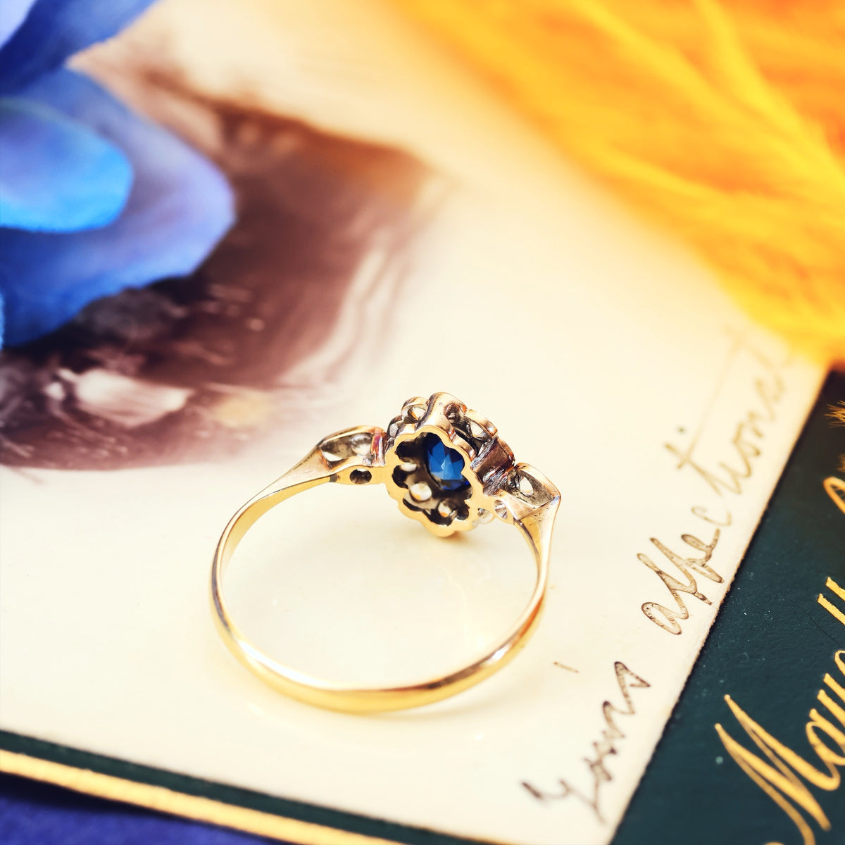 Vintage 1940's Sapphire & Rock Crystal Cluster Ring