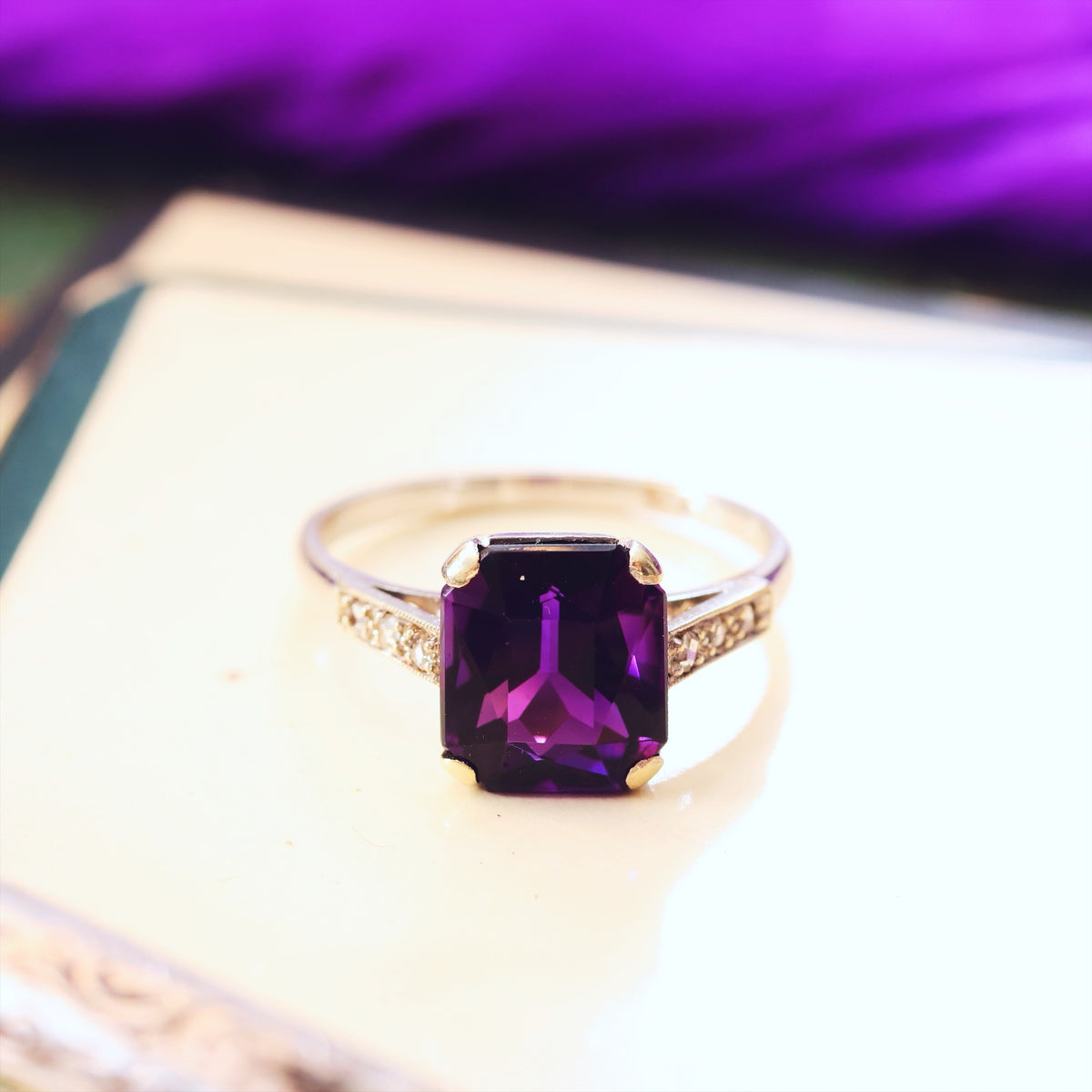 1950's Art Deco Amethyst & Diamond Dress Ring