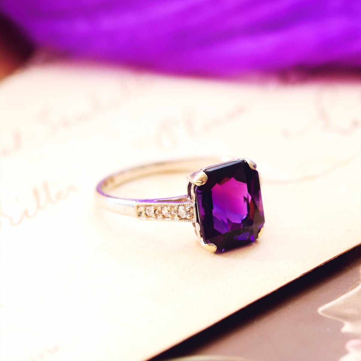 1950's Art Deco Amethyst & Diamond Dress Ring