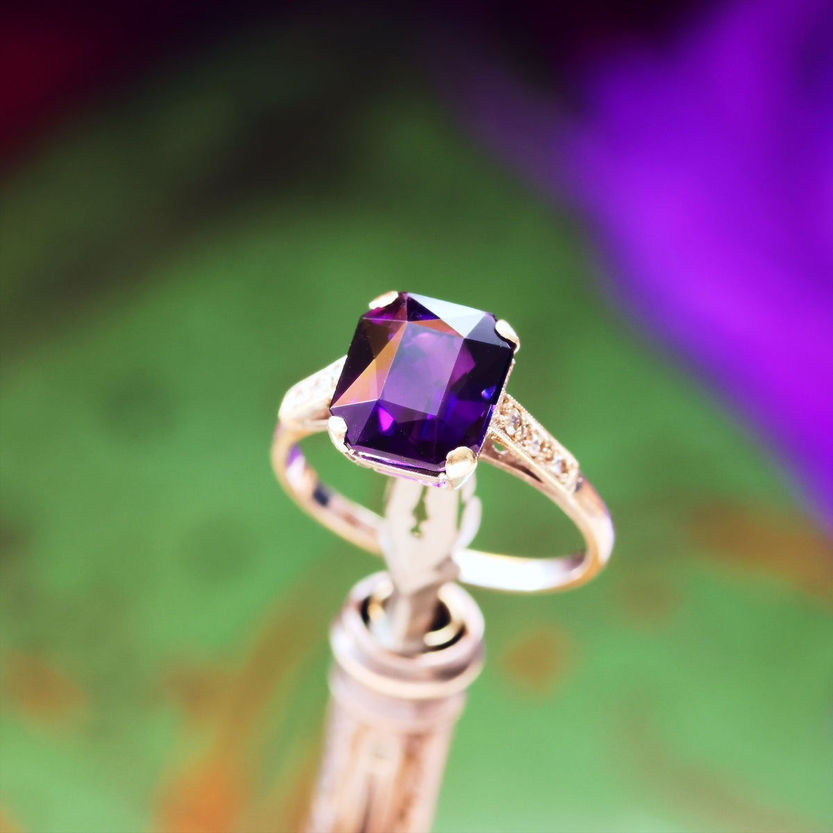 1950's Art Deco Amethyst & Diamond Dress Ring