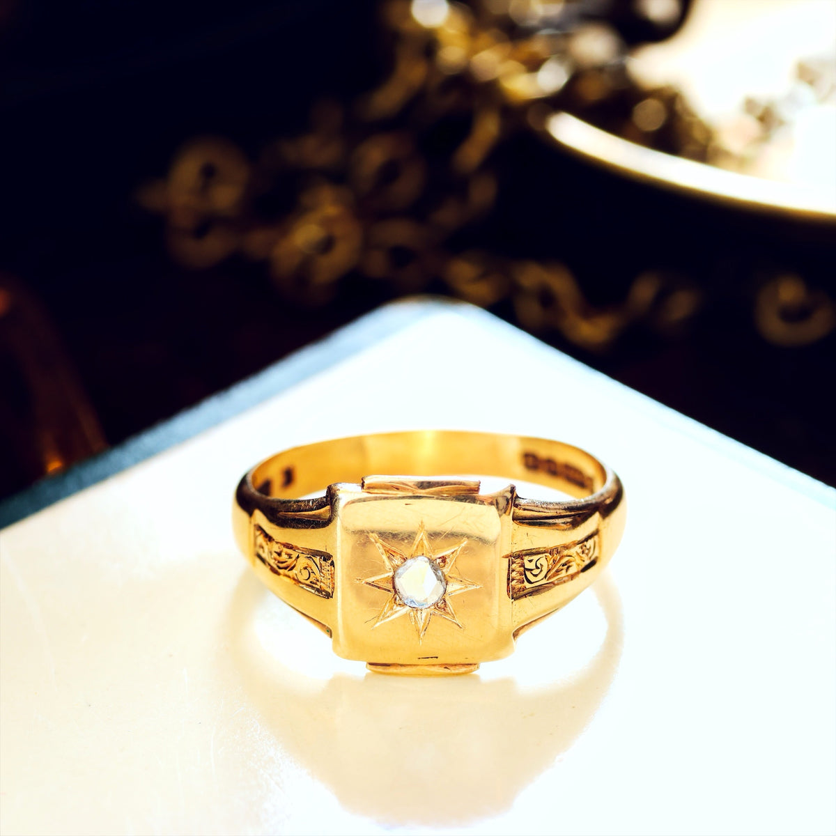 Vintage 1957 9ct Gold Men's Star Set Diamond Signet Ring