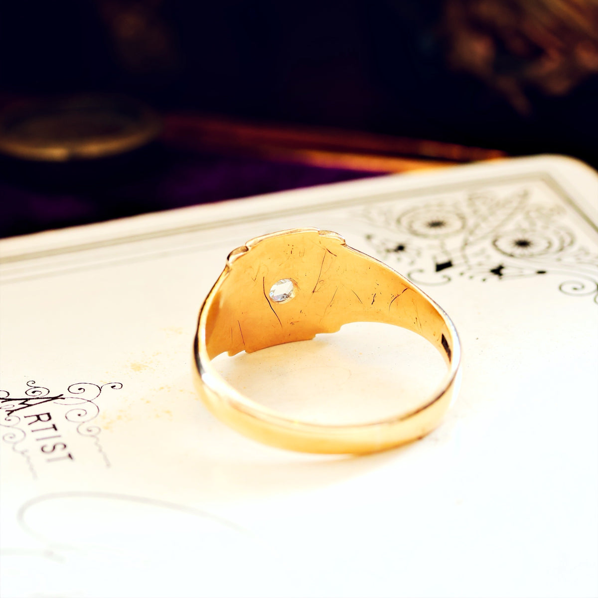 Vintage 1957 9ct Gold Men's Star Set Diamond Signet Ring